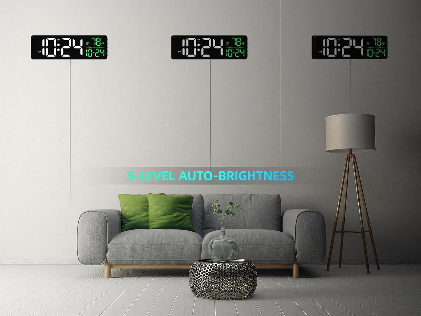 Large LED Digital Wall Clock with Date, Temperature, Auto-Brightness, Auto-DST | Big Digital Clock for Bedroom, Desk, Classroom, Living Room, Kitchen, Office, Gym, Farmhouse, Xmas Gift for Seniors