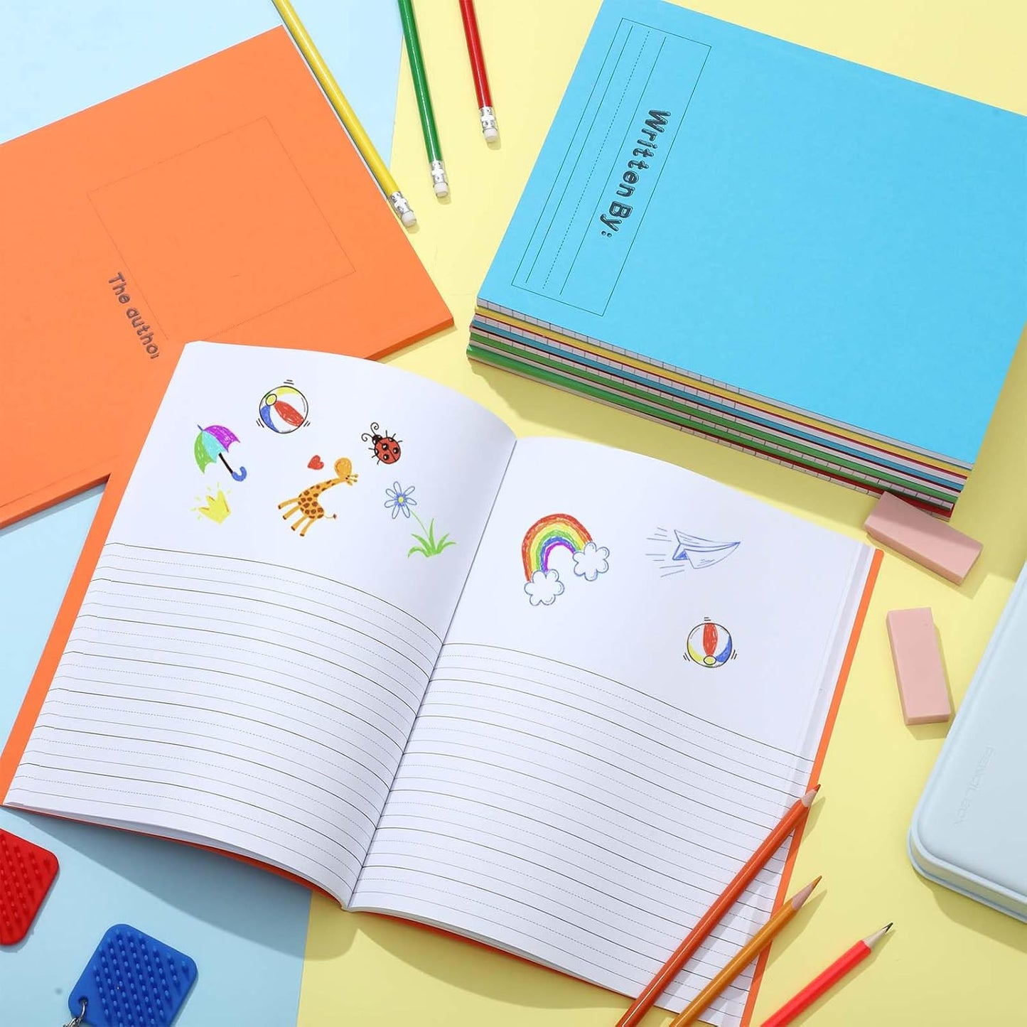 Henoyso 12 Pcs 120 Pages Primary Composition Notebooks K-2 9 3/4 x 7 1/2 Inch Journals Primary Journals Blank Books for Kids to Write Stories Kindergarten (Colorful)