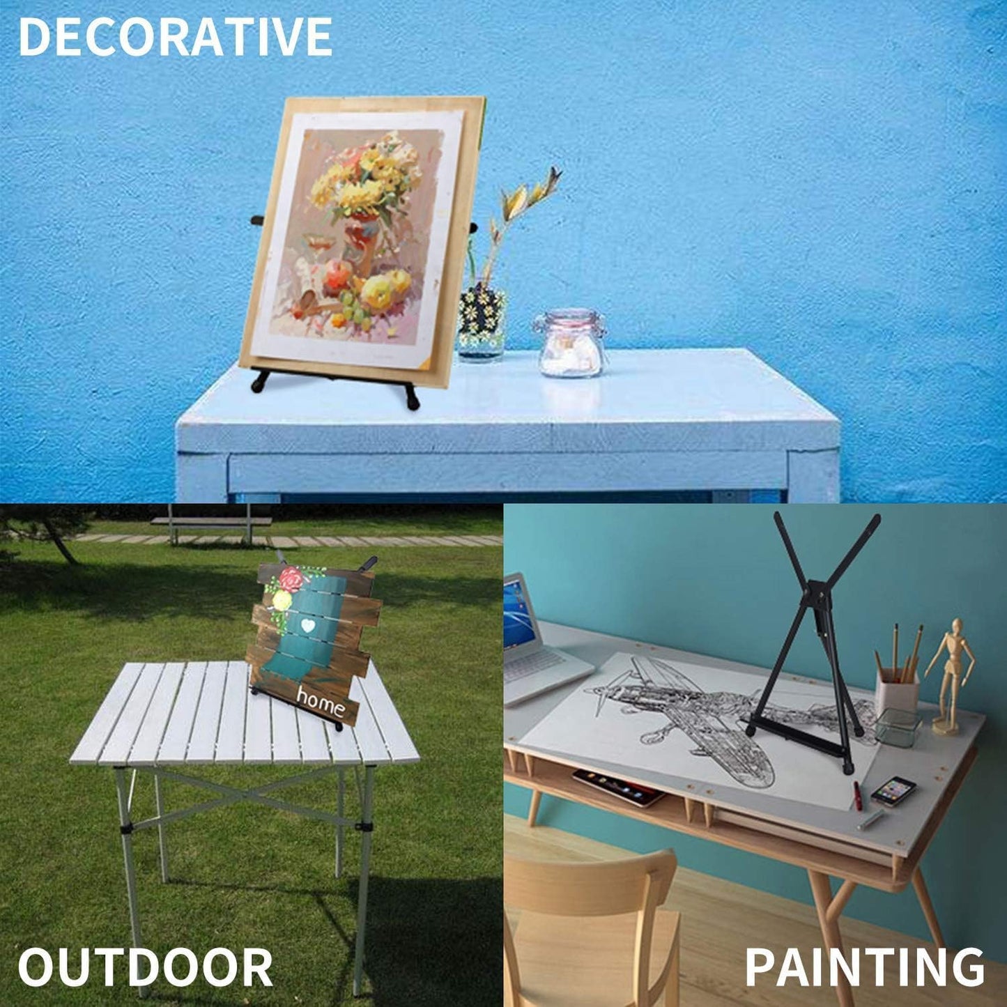 MEEDEN 10 Pcs Artist Tabletop Display Easel, Aluminum Tripod Easel for Painting, Collapsible Folding Frame Easel, Portable Lightweight Table Top Easel Stand, Hold Canvas Up to 24" x 30"