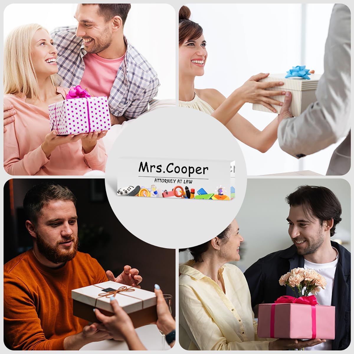 Personalized Office Desk Name Plate on Acrylic Glass - Custom Nameplate Decor, Accessories - Gift for Boss, Coworkers