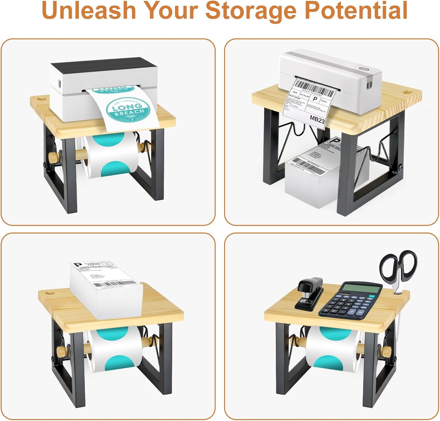 Label Holder for Rolls and Fanfold Labels, Thermal Label Holder Thermal Printer Stand Accessory for Desktop, Ecommerce, Small Business