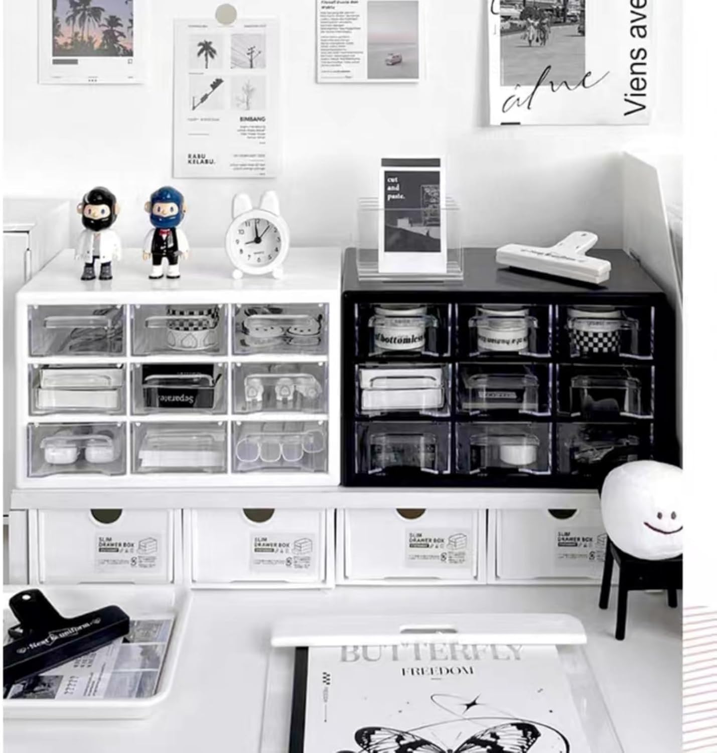 Feadily 1PCS Large Drawer Organizer for Desk, Desktop Drawer Organizer with 9 Clear Drawers, Plastic Desktop Storage Drawers 10.04 Inch x 6.30 Inch x 6.10 Inch, White