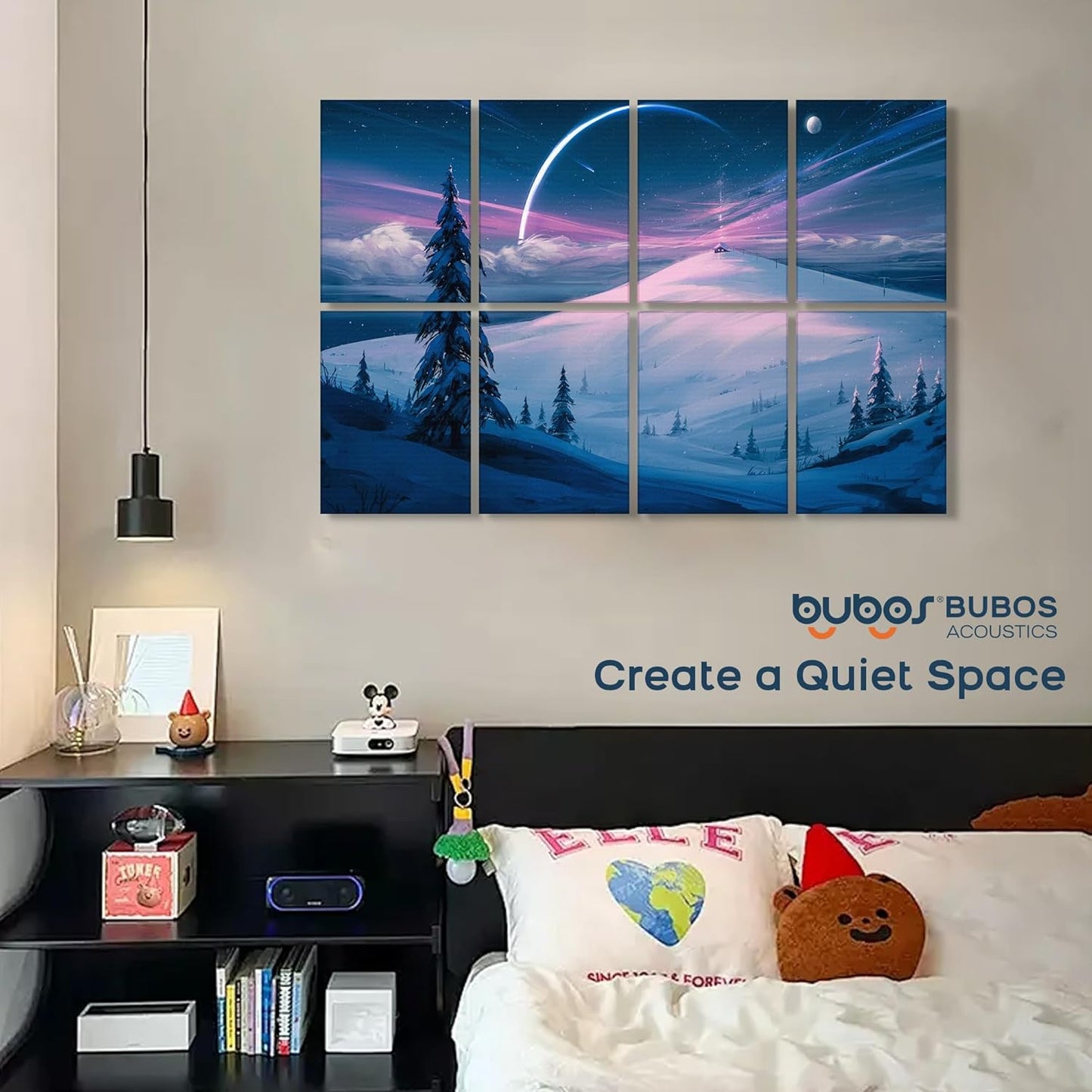 BUBOS 8 Pack Art Acoustic Panels Soundproof Wall Panel,47.2X31.4 Inches Sound Absorbing Panel,Self-adhesive Decorative Acoustical Wall Panels, Acoustic Treatment for Ceiling Home Office(Snow 03)