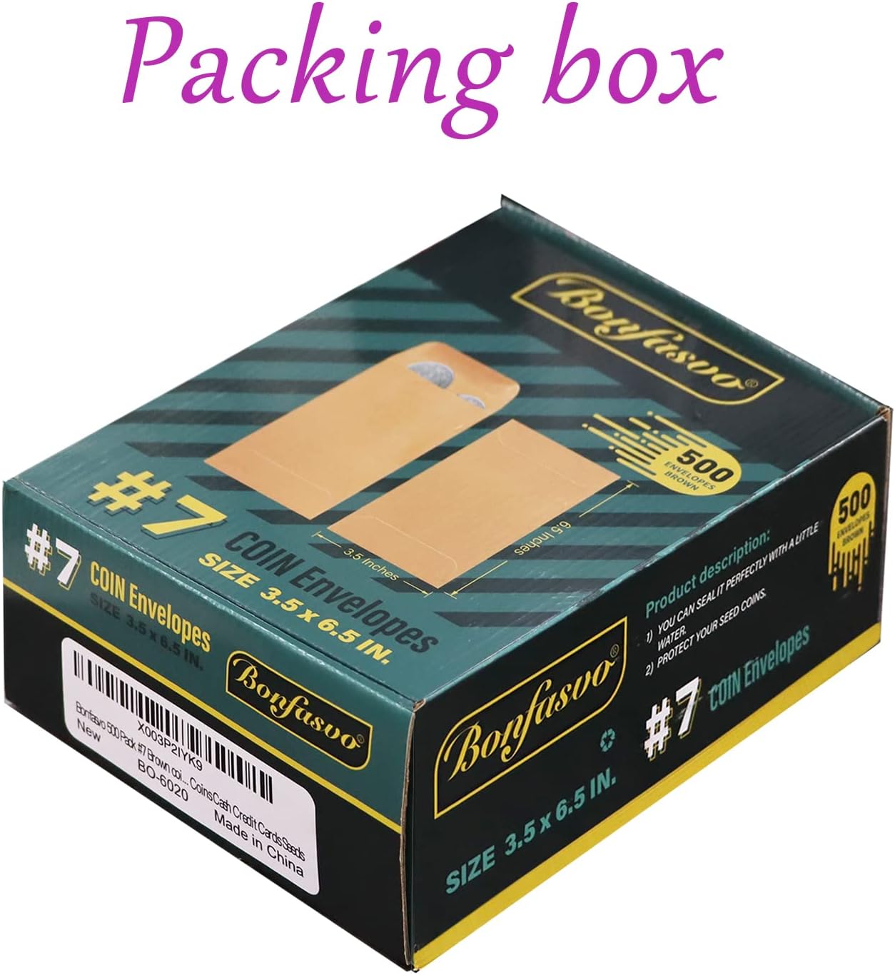 500 Pack #7 Brown coin envelope 3.5 x 6.5 inches Kraft Envelopes Classic Small Parts Envelopes with Self Adhesive Gummed Flap for Coins Cash Credit Cards Seeds