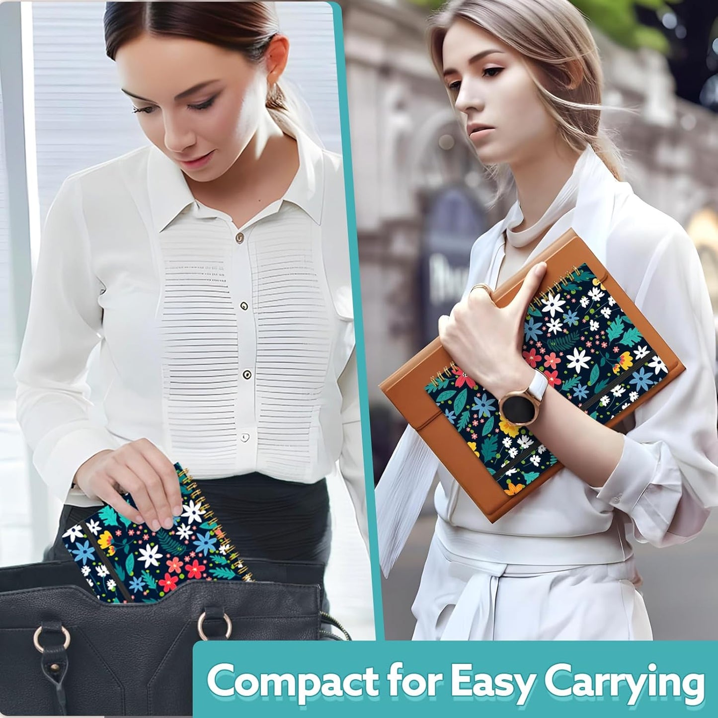 Lined Spiral Notebook, 140 Pages College Ruled Journal for Women A5 Journaling Notebooks for Work & Note Taking Perfect for Men Women Office Home School, 5.9" x 8.3" - Black Flower