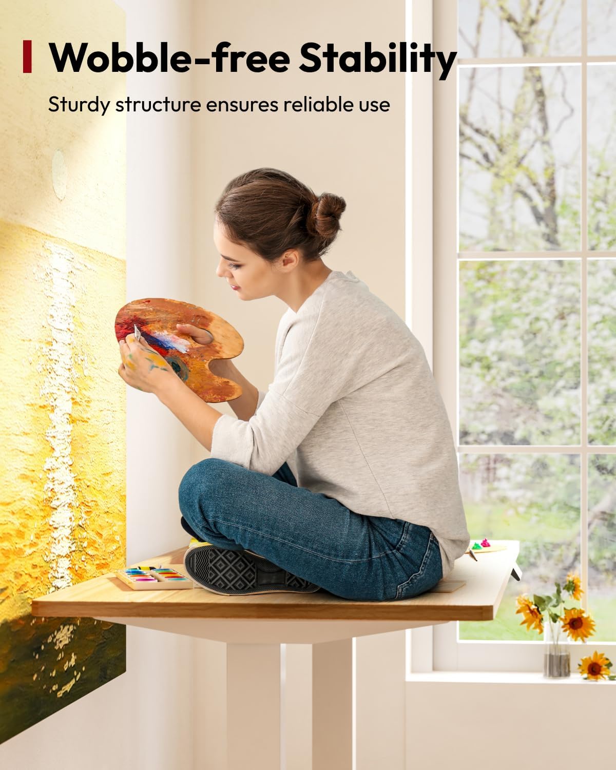 SANODESK Standing Desk Height Adjustable Electric Stand up Desk 55x24 Inches Sit Stand Home Office Desk with Splice Board, White Frame/Maple Top