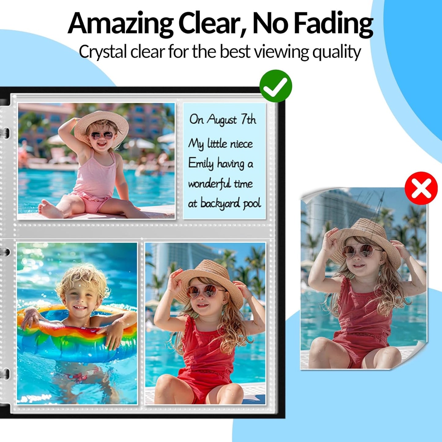 35-Pack 4x6 Clear Photo Sleeves for 3 Ring Binder - 210 Photo Acid Free Plastic Archival Protector Refill Pages for 8.5x11