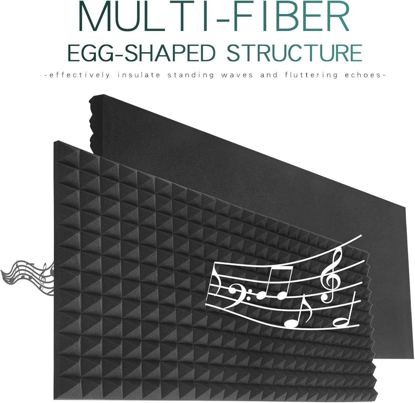 4 Pack pyramid Acoustic Foam Panels, 48 x 24 x 2" Sound Absorbing Panels High Density Studio Wedge Tiles Fire Resistant Acoustic Panels for Home,Office, Recording Room, Studio (Black)