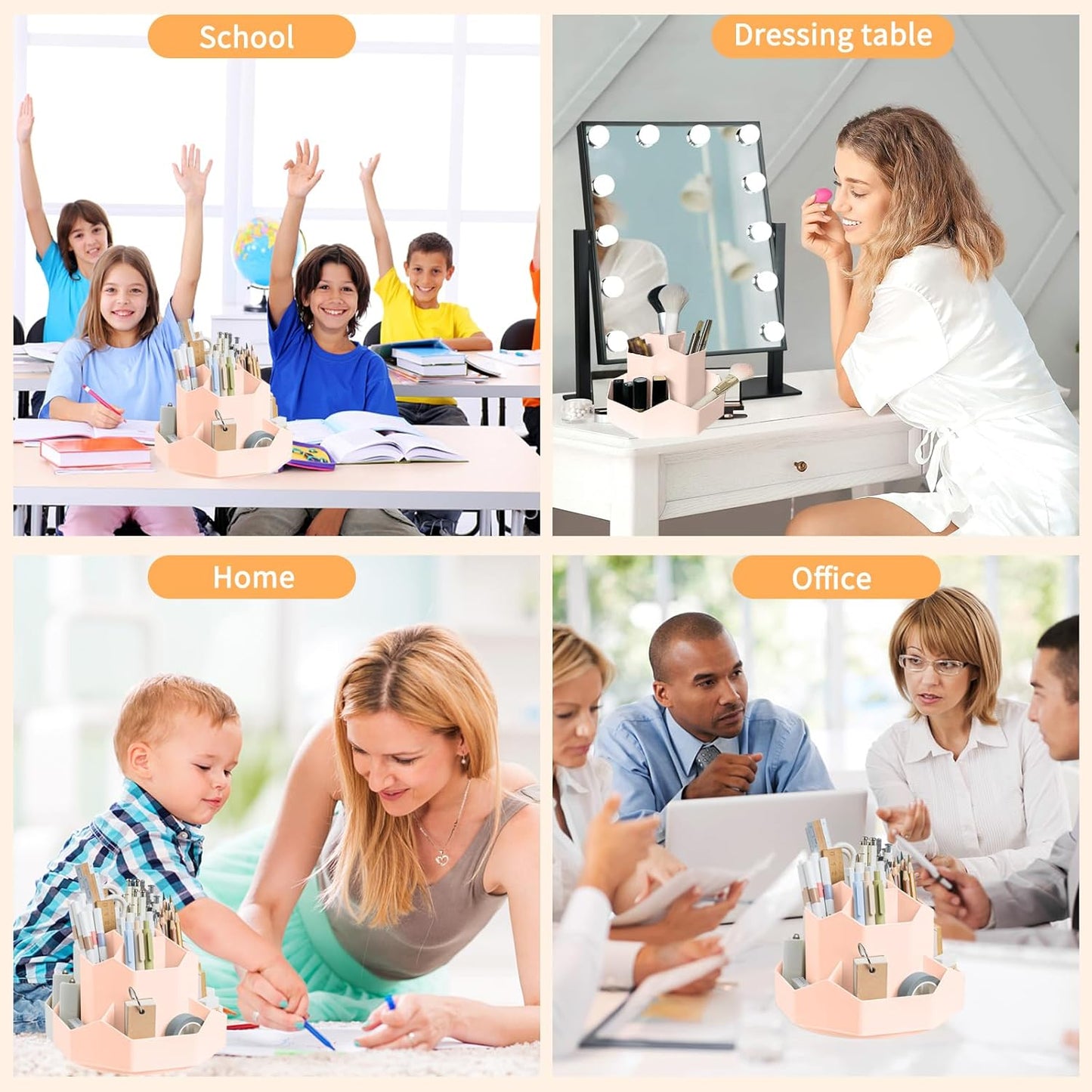 Pencil Pen Holder for Desk,9 Slots 360 Degree Rotating Desk Organizers,Desktop Storage Stationery Supplies Organizer, Cute Pencil Cup Pot For Office, School, Home(Pink)