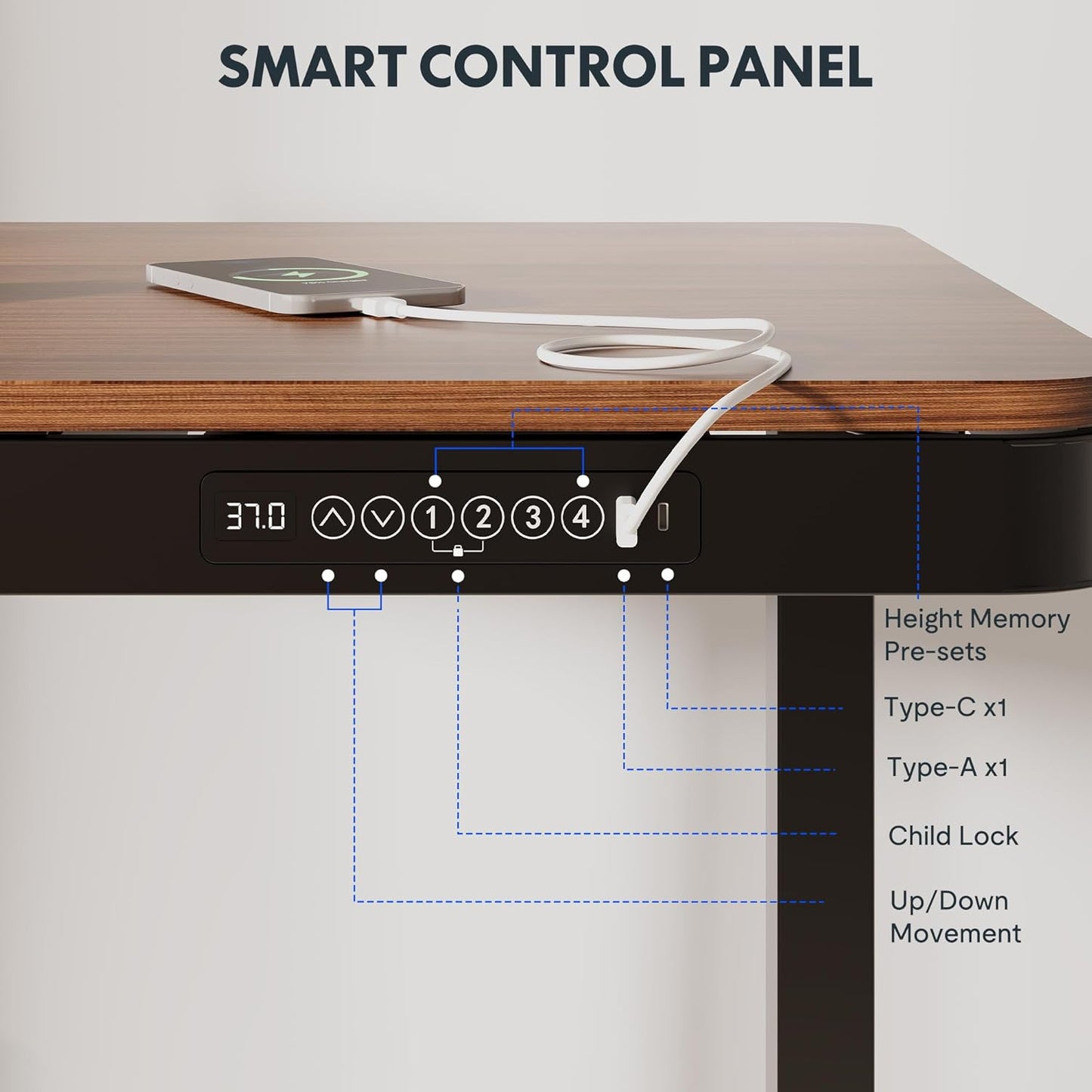 FLEXISPOT Comhar 48" Electric Standing Desk with Drawers, Quick Assembly Home Office Sit Stand Desk with Storage & USB Charging, Computer Workstation for Home Office (48" Wood, Dark Walnut/Black)