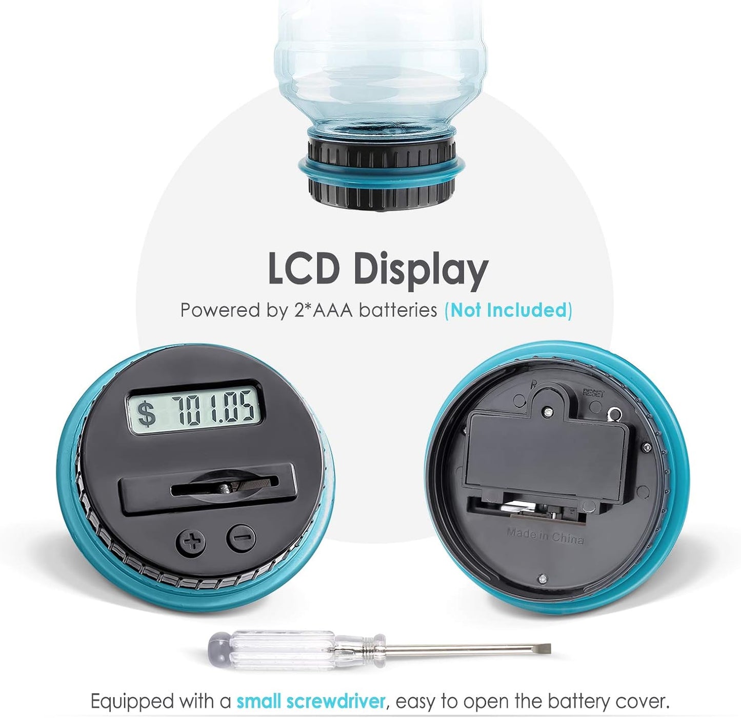 Large Piggy Bank for Boys Adults, Vcertcpl Digital Coin Counting Bank with LCD Counter, 1.8L Capacity Coin Bank Money Jar for Adults, Designed for All US Coins (Blue2)