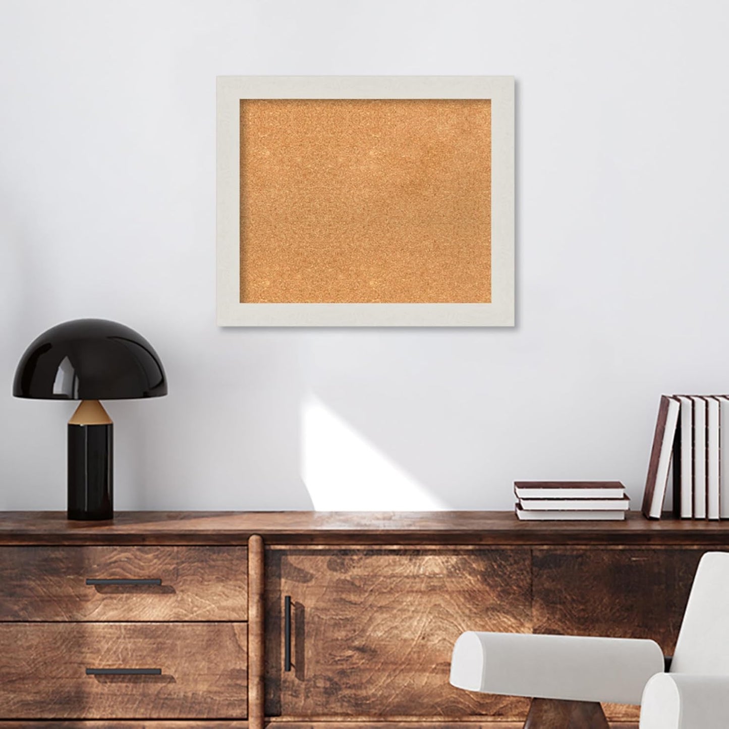 Amanti Art Natural Cork Board for Wall, 21x25 Vision Board with White Frame, Medium Corkboard Office Decor for Home Organization, Country Rustic Corkboard Pinboard to Display Items for Home