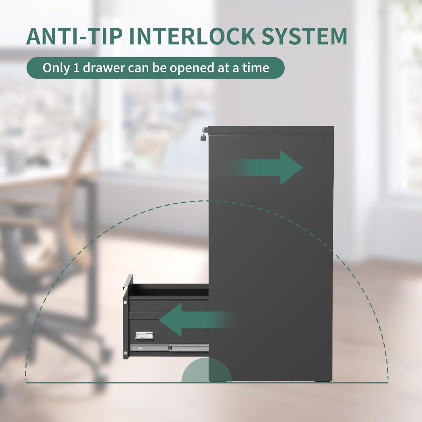 3 Drawer File Cabinet with Lock, Metal Vertical Filing Cabinets for Home Office, Steel Storage Cabinet for Hanging Legal/Letter Size Files, Assembly Required (Black)