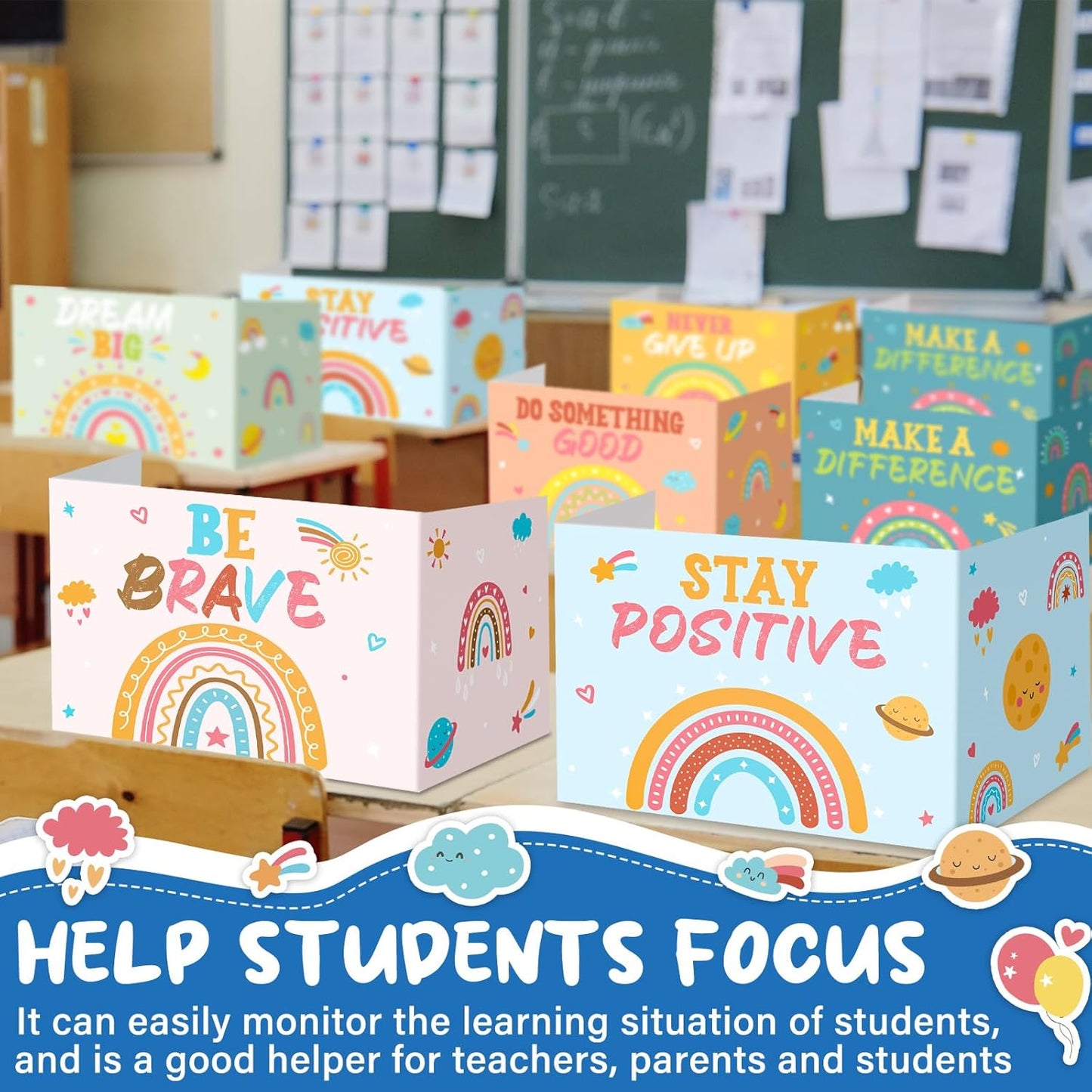 Honoson 24 Pcs Bulk Inspirational Privacy Folders for Students Cardboard Test Privacy Boards Motivational Words Desk Dividers Shield for Classroom School Study Supplies, 6 Styles (Boho)