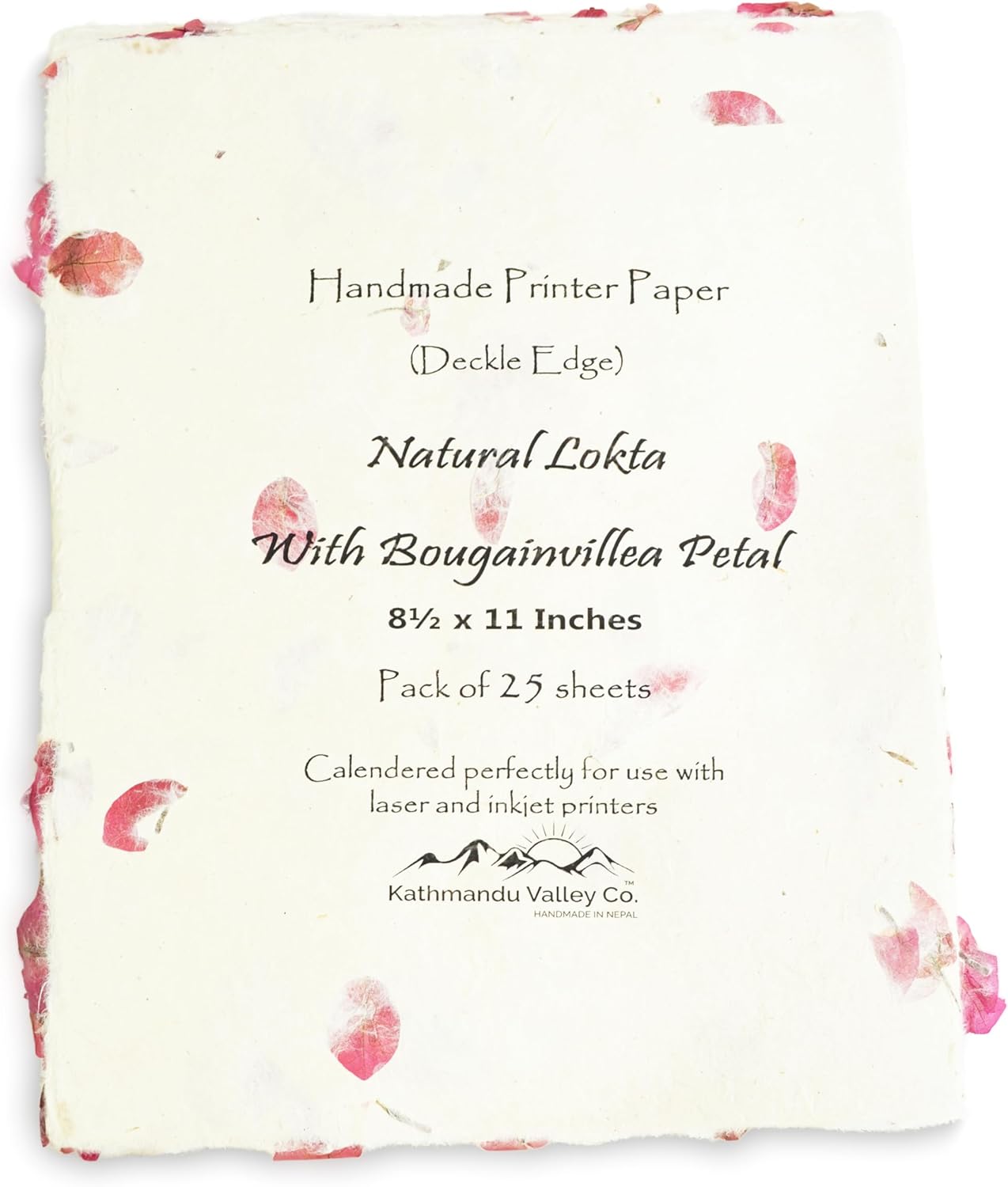 Handmade Lokta Laser and Inkjet Printer Paper with Deckle Edge 8.5x11 Inch Vintage Decorative Specialty Printing Paper (25 Sheets, Bougainvillea)