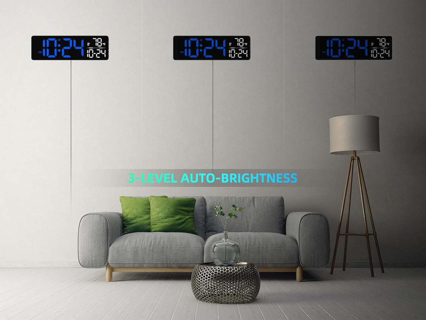 Large LED Digital Wall Clock with Date, Temperature, Auto-Brightness, Auto-DST | Big Digital Clock for Bedroom, Desk, Classroom, Living Room, Kitchen, Office, Gym, Farmhouse, Xmas Gift for Seniors