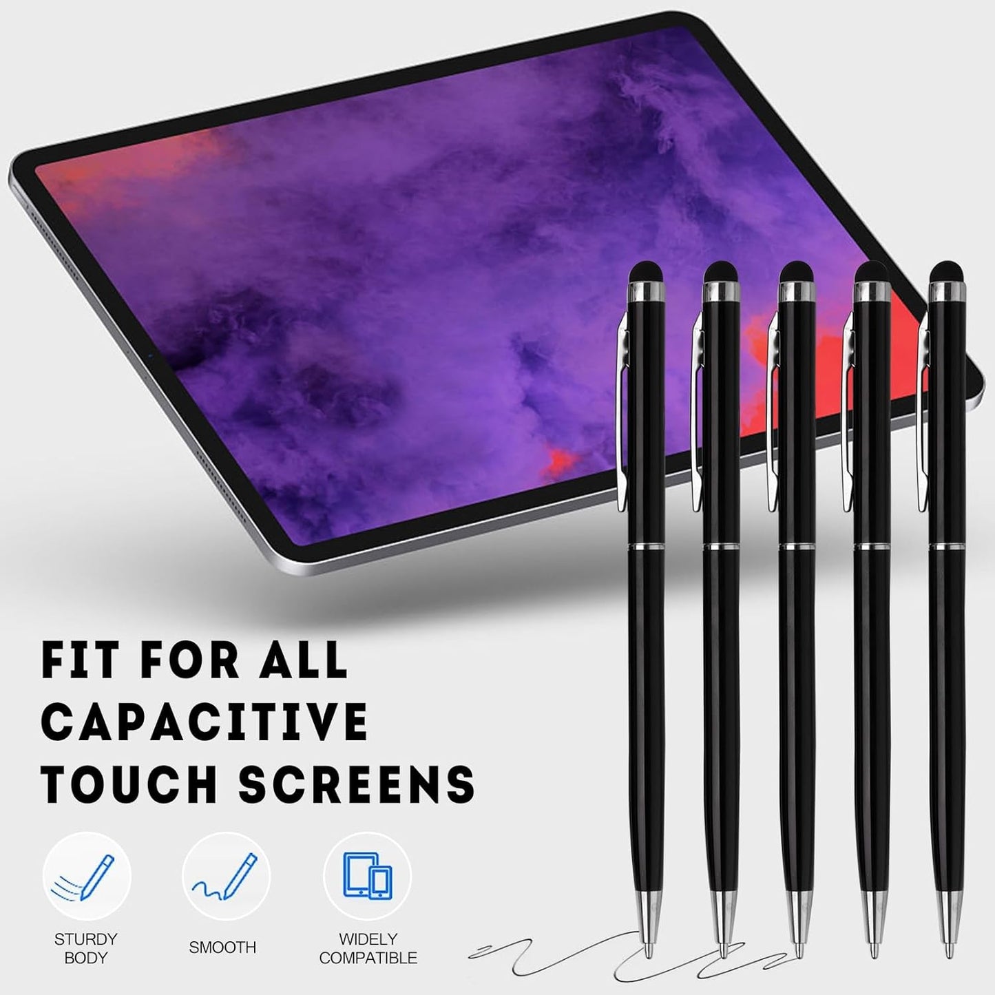 15 Pack Stylus Pens for Touch Screens Stylus Pen Compatible with Phone Tablets Kindle and Black Ink Ballpoint Pens-2 in 1 Stylists pens for Touch Screens (Black)