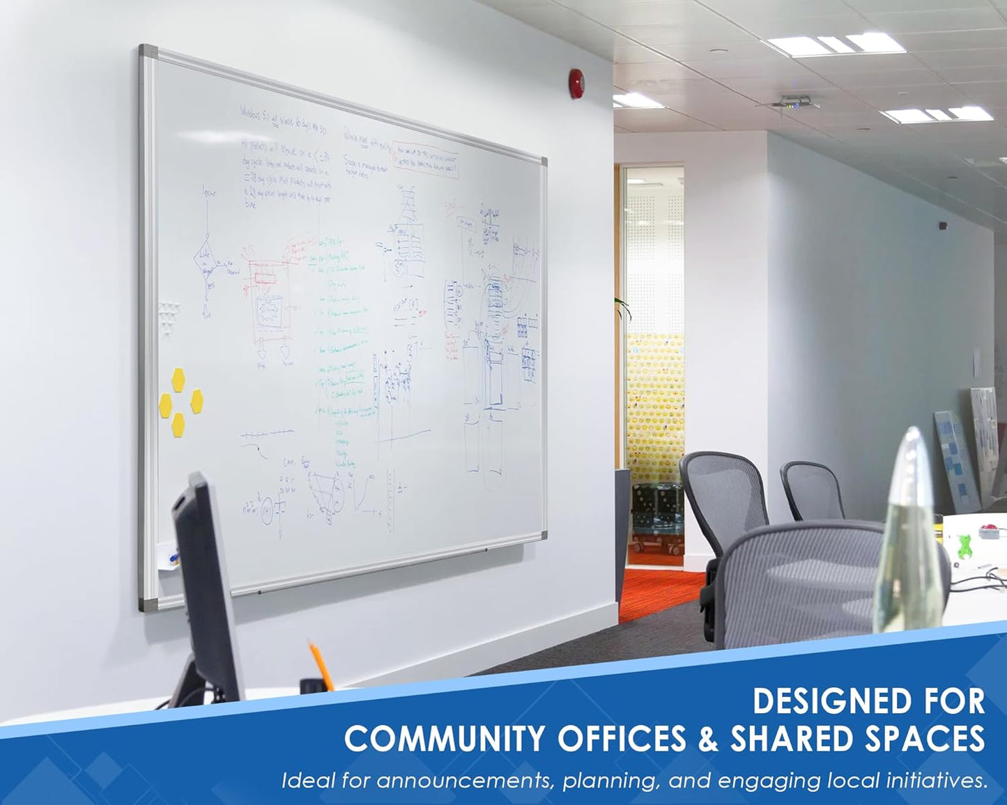 SWANCROWN Large Magnetic White Board, Dry Erase Board 72 x 40 Inches with Thick Aluminum Frame, Large Dry Erase Board for Wall Built-in Magnetic Pen Holder & Long Marker Tray for Conference Room