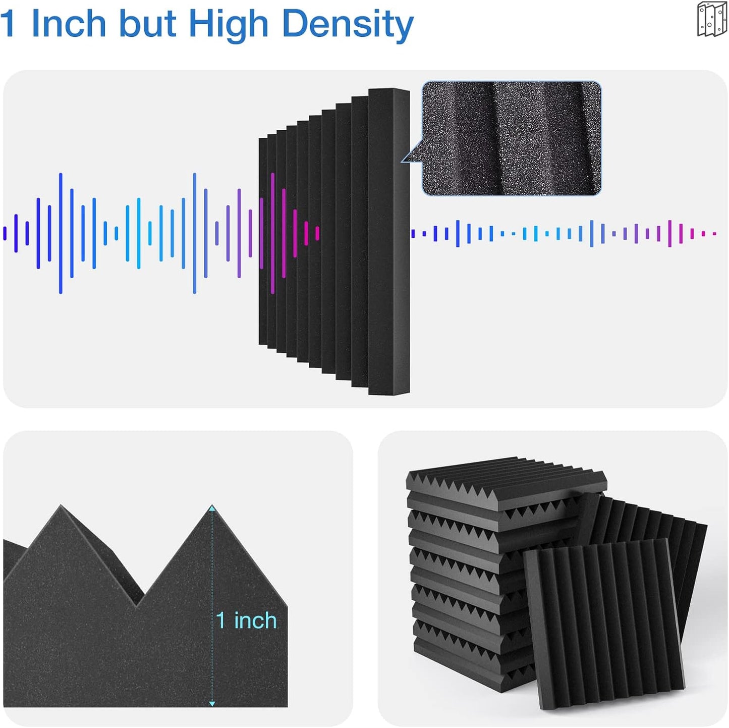 12 Pack Sound Proof Foam Panels for Walls,Self-Adhesive Foam Acoustic Panels Sound Absorbing,High Density Quick-Recovery Soundproof Wall Panels 12" X 12" X 1"-Black and Yellow