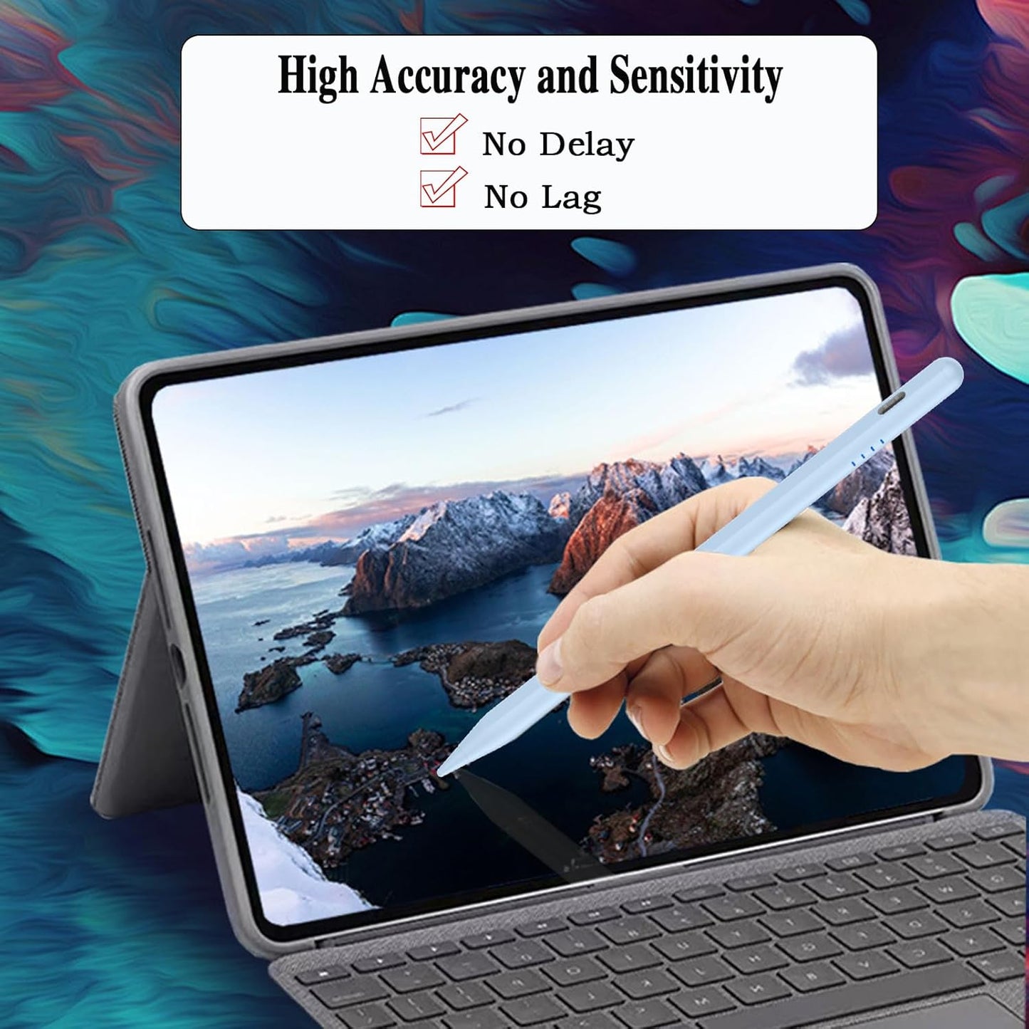 Stylus Pen for Android and iOS Touch Screen Pen,Tablet Pencil with 4 Pom Tip,Magnetic Phone Stylus Compatible with Samsung/Huawei/Lenovo/Mi/Vivo and Other Android Smartphone and Tablet Devices- Blue