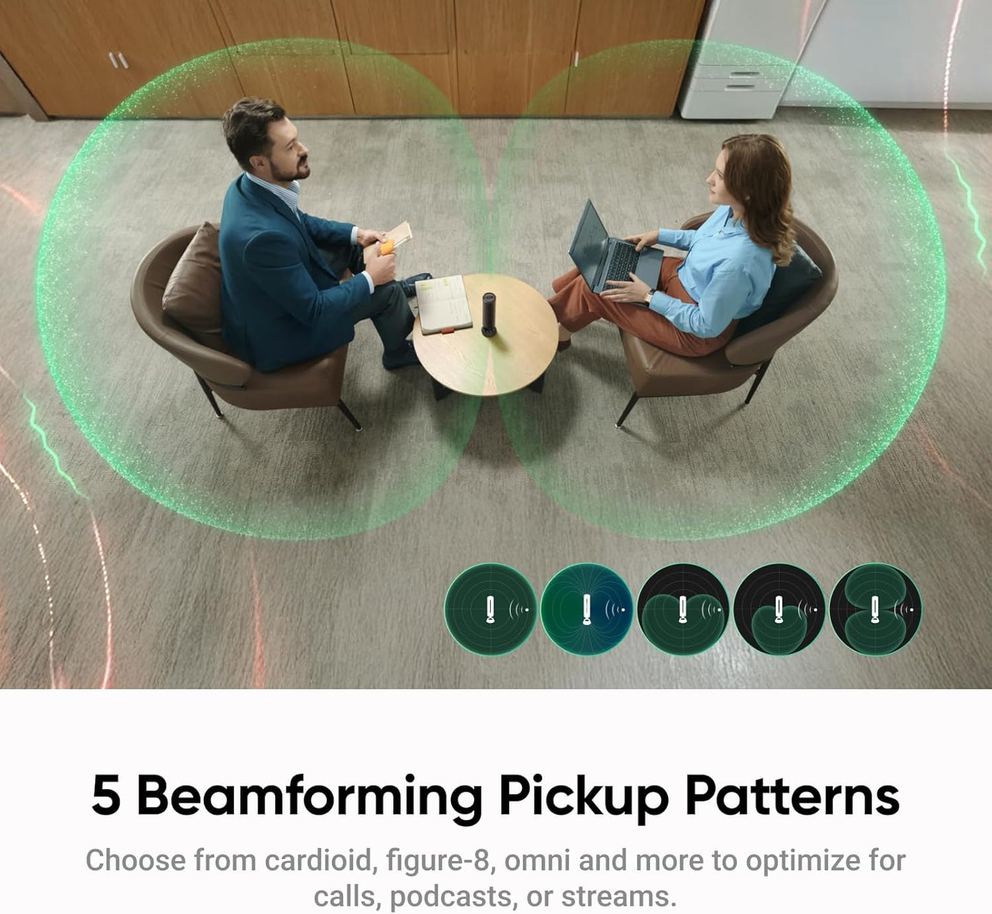 Insta360 Wave - AI Speakerphone, Bluetooth, Voice Recorder, 8 Noise-Canceling Mics w/Beamforming, AI Transcript & Summary, Support 99 Languages, 32GB Storage, Meetings, Podcasts, Livestreams