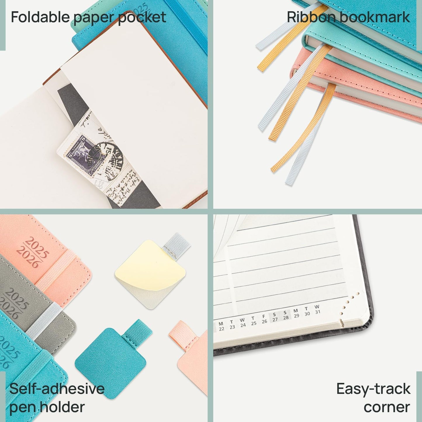 POPRUN Pocket Planner 2025-2026 (Purse Size 4'' x 6.25'') Academic Small Calendar (July 2025 - June 2026) with Hourly Time Slots, 100GSM Thick Papers, Leather Soft Cover - Black