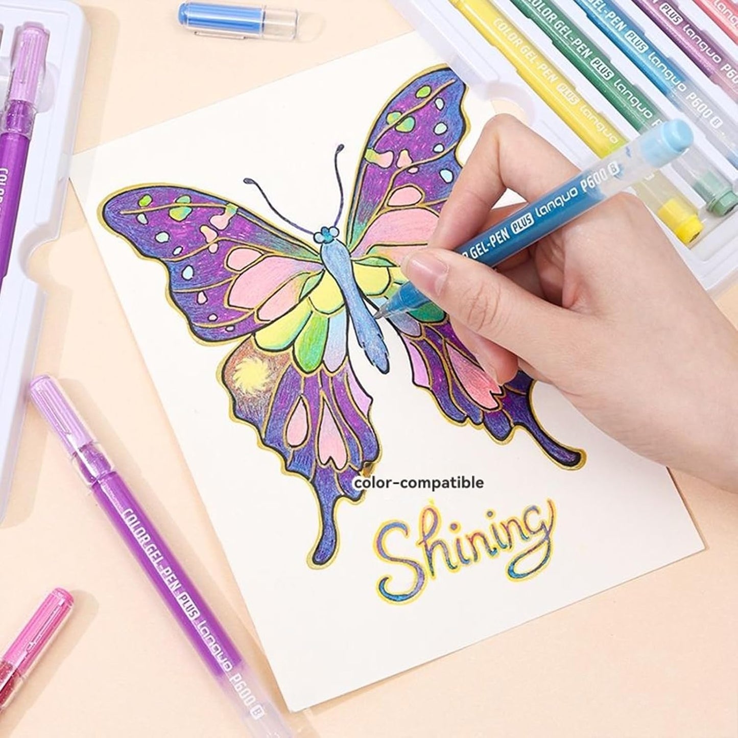 Double Blinking Color Glitter Gel Pen, 16 Color Sparkle Gel Pens for Adult Coloring Books Drawing Doodling, 1.0mm Coloring Pens for Kids Adults DIY Birthday Cards