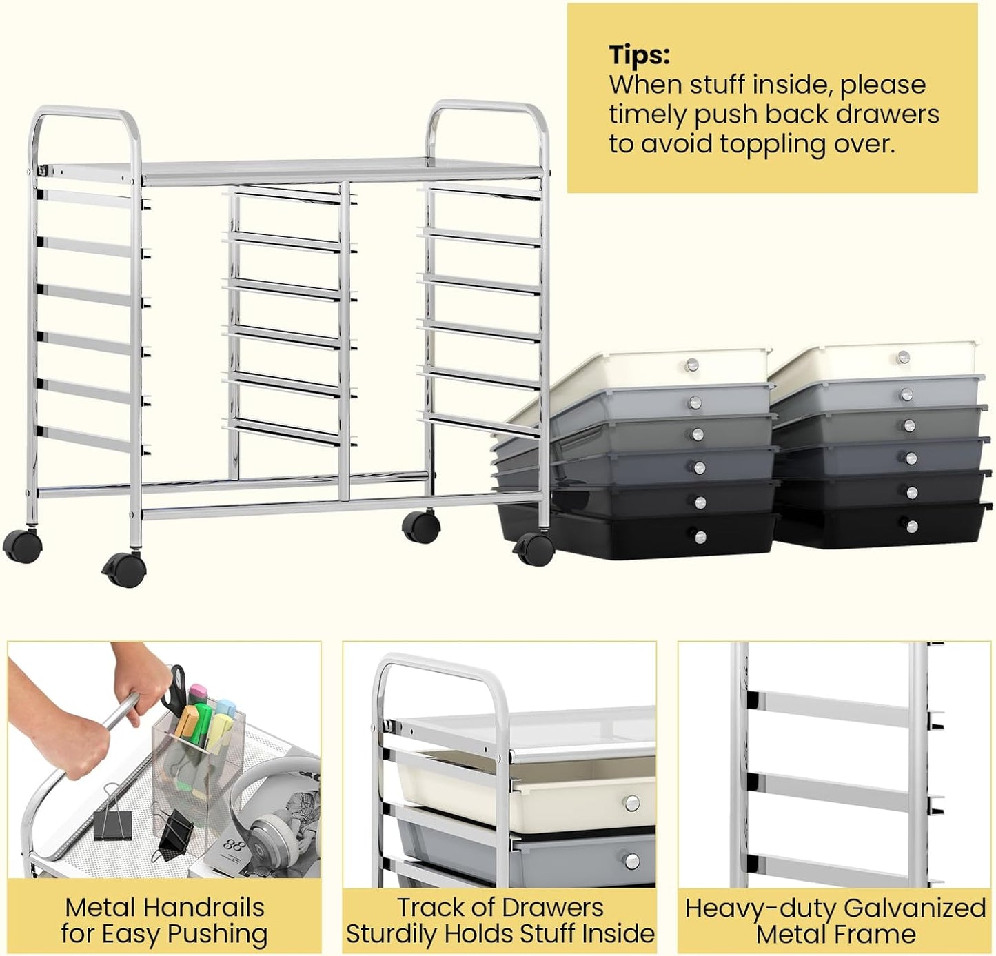 Giantex 12 Drawers Rolling Cart, Mobile Storage Drawer Cart, Classroom Organizer Cart for Office School Supplies Tools Scrapbook Paper Craft Small Printer, Utility Cart on Wheels, Black Gradient