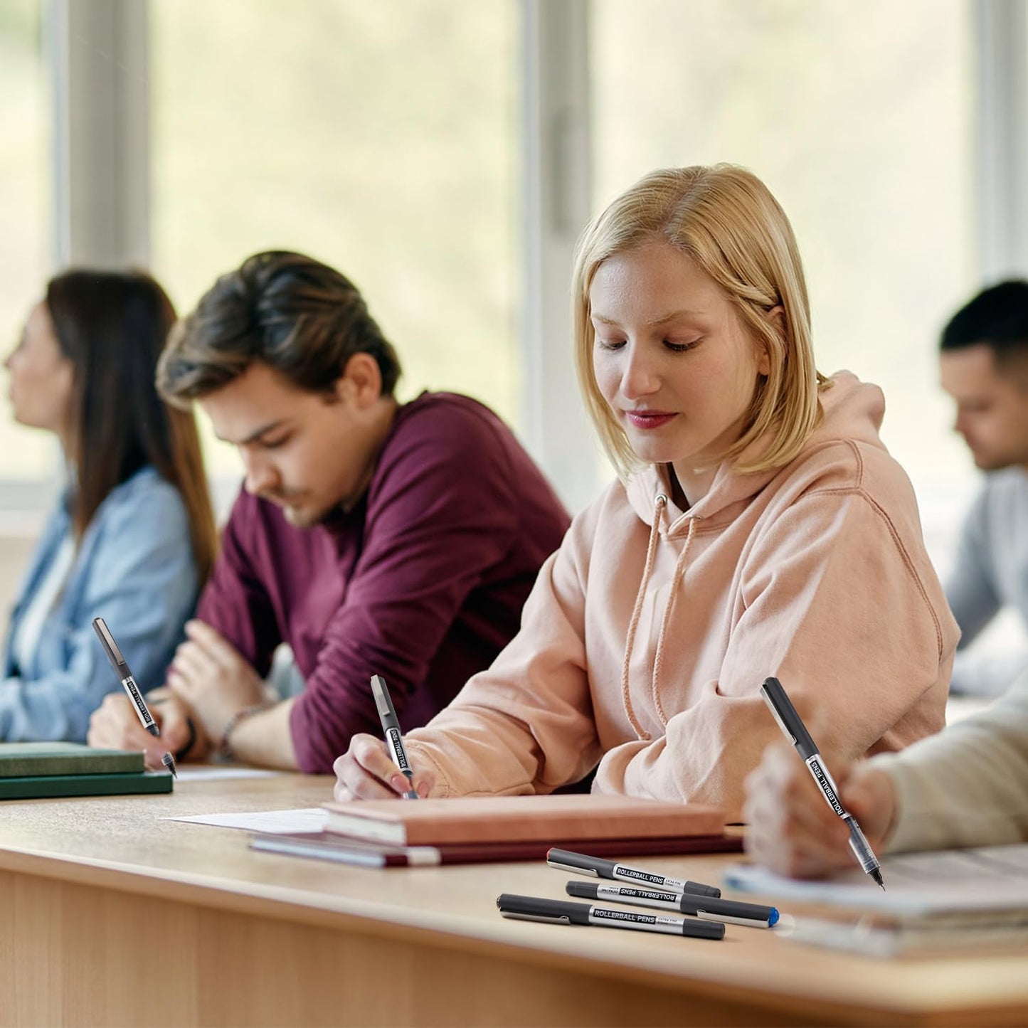 Shuttle Art RollerBall Pens, 25 Pack(21 black 2 blue 2 red) Fine Point Roller Ball Pens, 0.5mm Liquid Ink Pens for Writing Journaling Taking Notes School Office