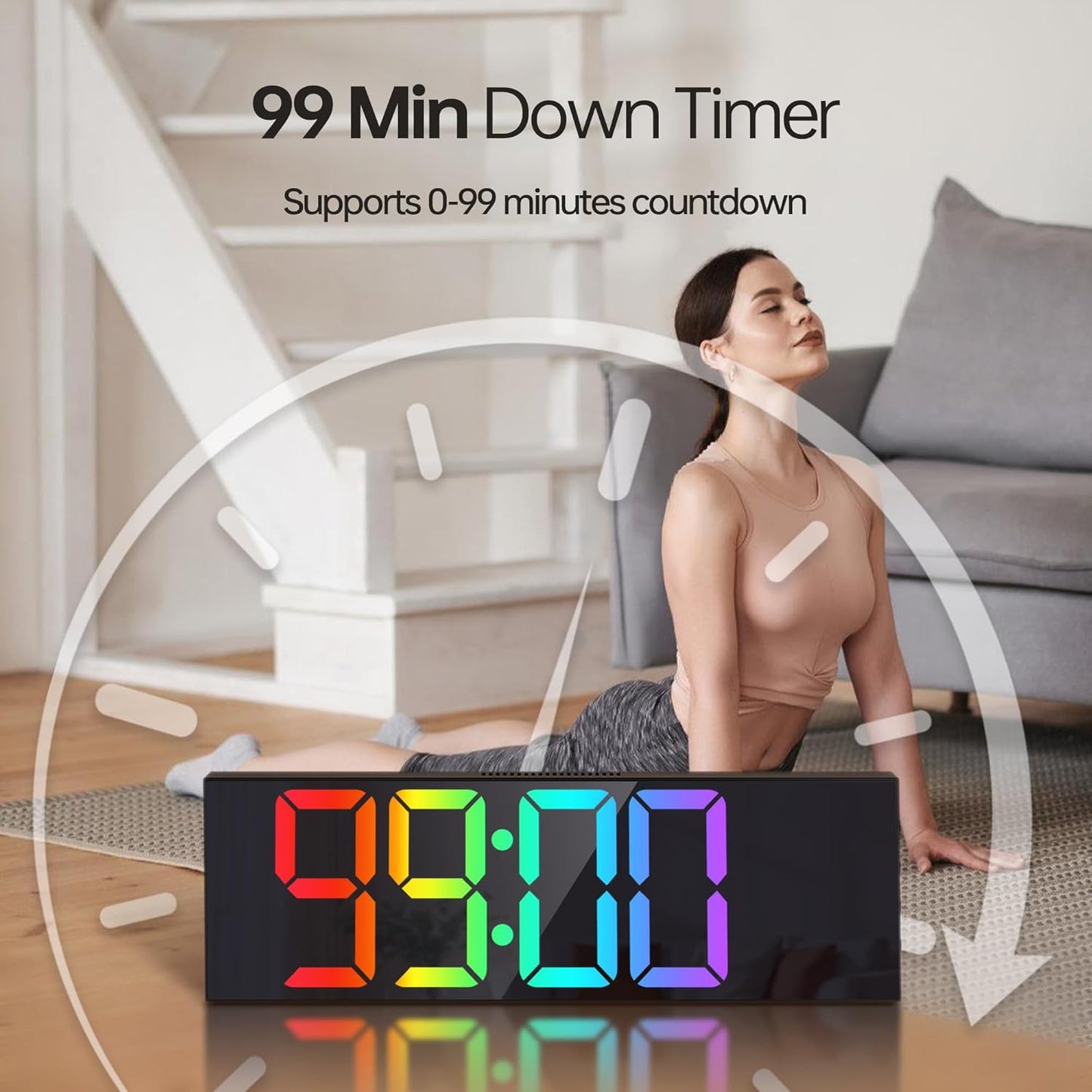 JALL 16.2" Large Digital Wall Clock with Seconds, Bluetooth Sync, Alarm Big LED, RGB Color, DST Temperature for Classroom Bedroom Garage Gym, Mount, Xmas, Birthday Gift for Aged Elderly Mother Father