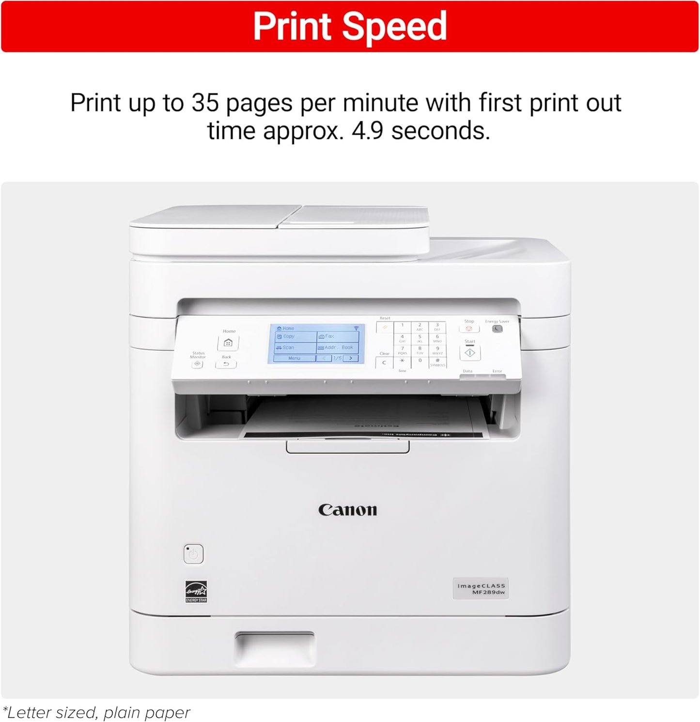 Canon imageCLASS MF289dw - Monochrome, Duplex, Wireless Laser Printer, All-in-One Print, Copy, Scan, Fax, Auto Document Feeder, 1 Year Limited Warranty, 35 PPM, White