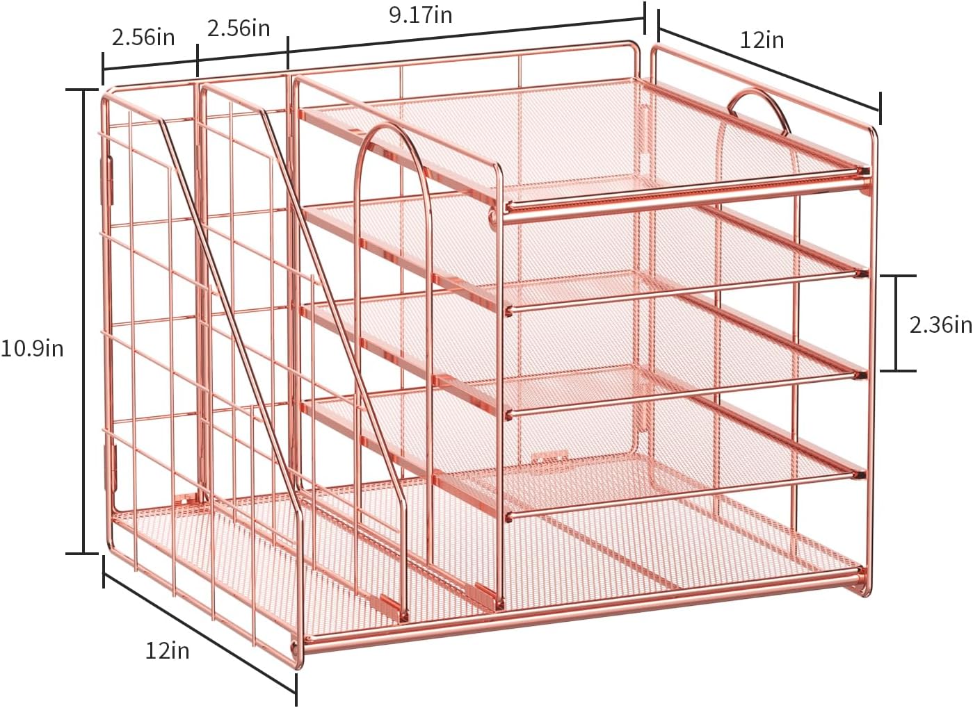 Marbrasse Desk Organizer with File Holder, 5-Tier Paper Letter Tray, Mesh Desk Accessories, Magazine Holder, Desktop Organizer and Storage for Office Supplies, Rose Gold