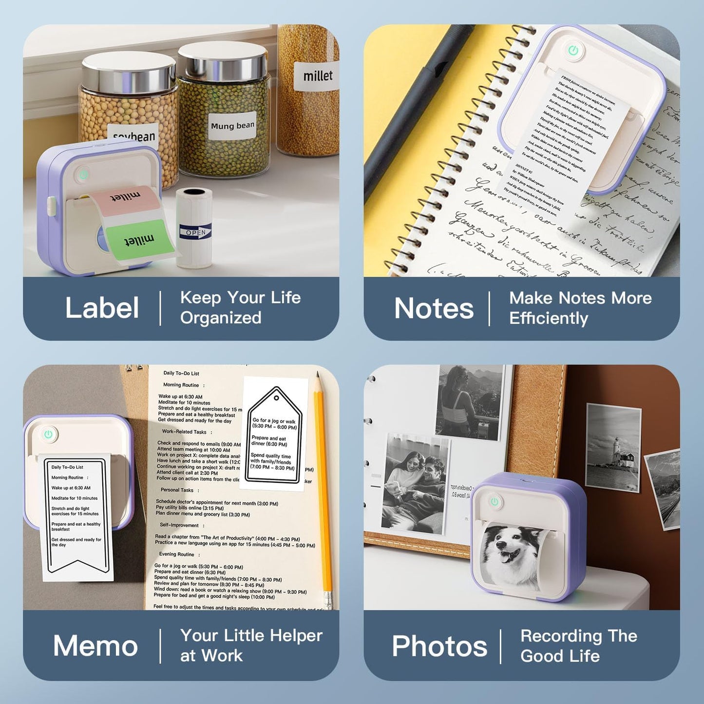 Label Maker Machine, HD Mini Sticker Printer with 7 Rolls Paper, Portable Thermal Print Pod Supports 12-57mm Papers, Bluetooth Pocket Printer for Home, Kitchen, School,Compatible Phone&Tablet (Purple)