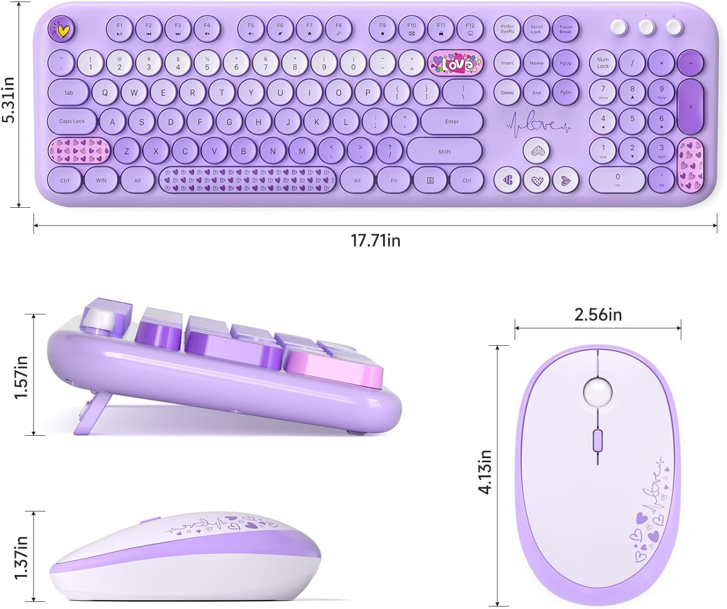 MOFII Wireless Keyboard and Mouse Combo, Full Size 2.4G Plug and Play Typewriter Retro Round Computer Keyboard and Mouse Set for Windows, Computer, Desktop, PC, Notebook - (Purple Colorful)
