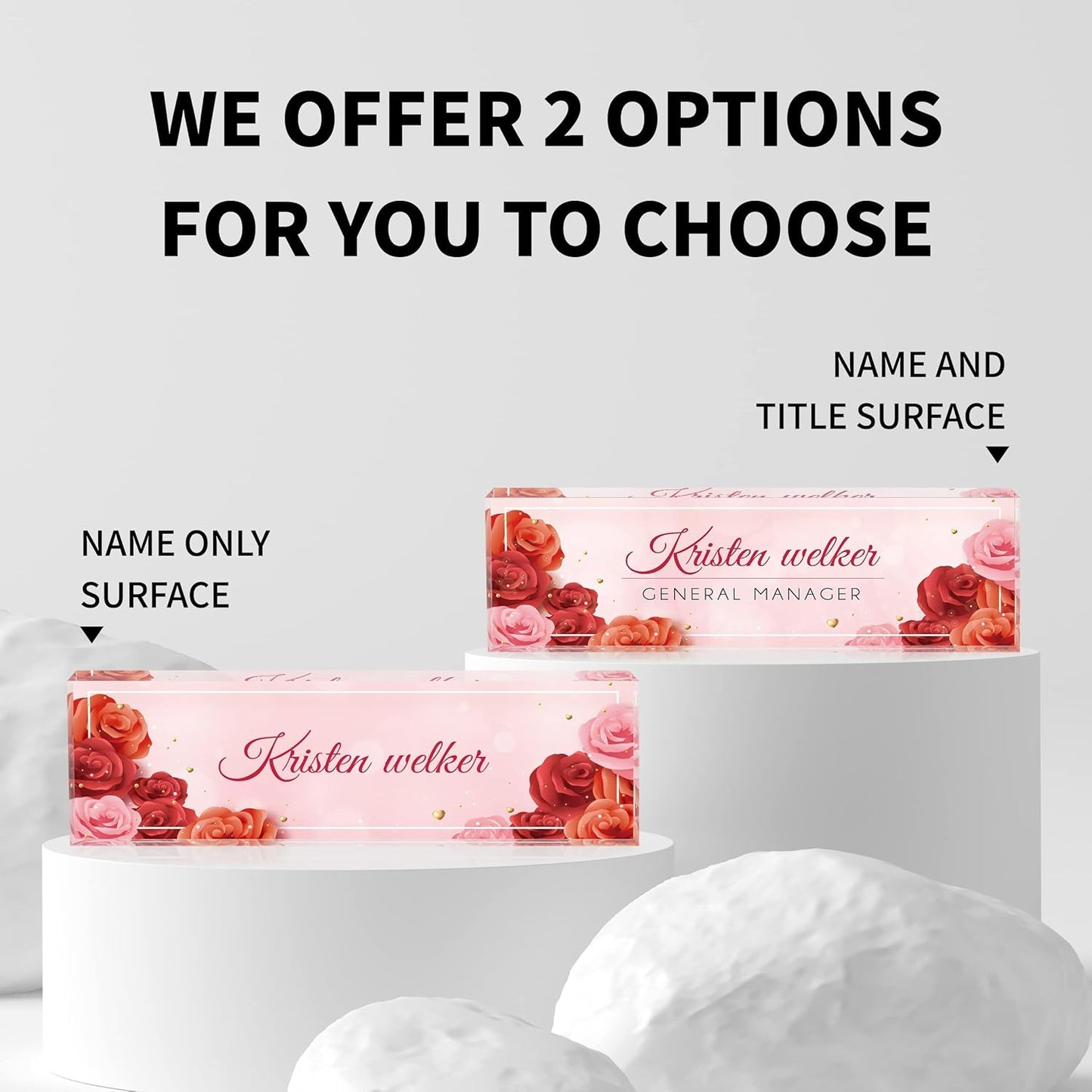 Desk Name Plate Personalized, Premium Rose Acrylic Desk Name Plate, Personalized Name Plate for Desk, Office Decor for Women or Men Coworkers, Boss, Employee, Teacher