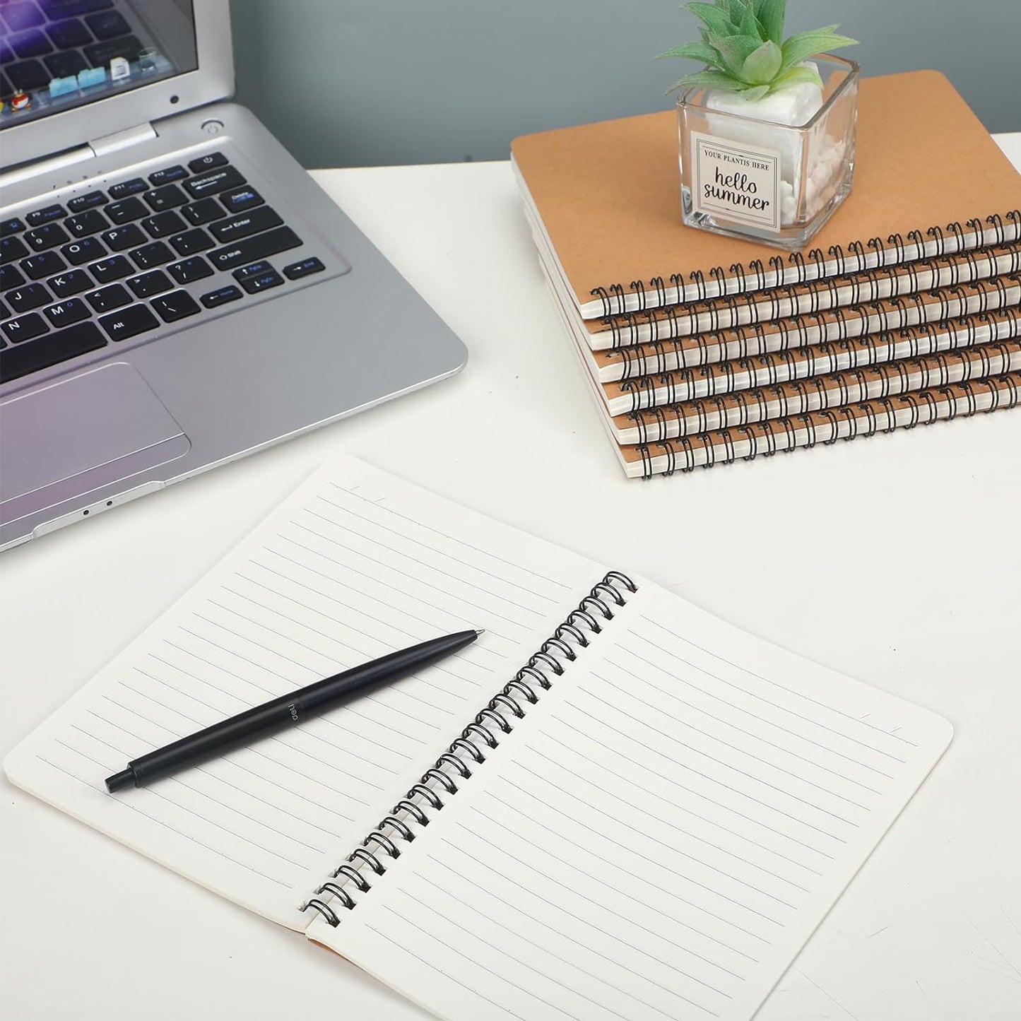 miikoul 100 Packs A5 Spiral Lined Notebooks, Kraft Paper Cover, 8.3"×5.5", 60 Sheets/120 Pages, Ruled Notebooks Bulk, Hardcover Journal Notepad Travel Notebooks for Office and Back to School Supplies