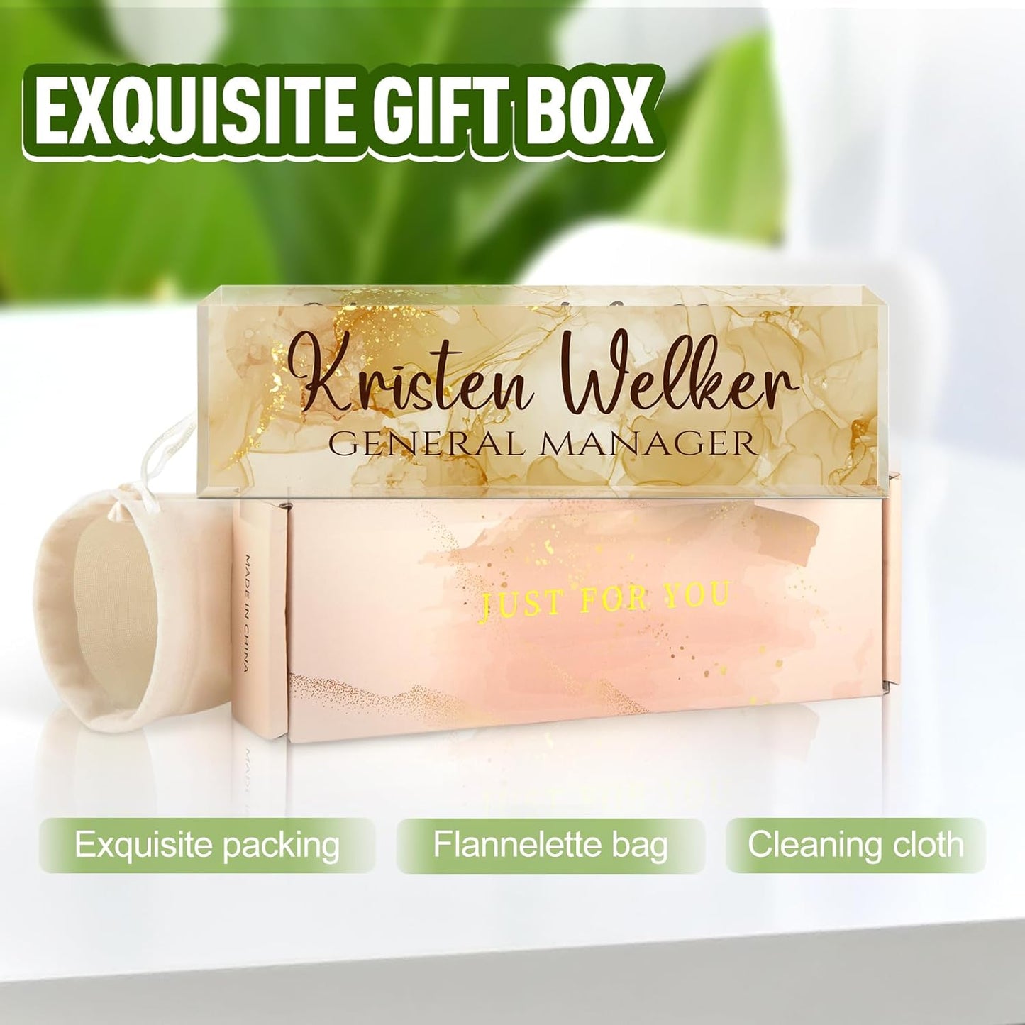 Gowellly Desk Name Plate Personalized - Custom Acrylic Name Plate for Desk - Enterprise Custom Logo/Text nameplates - Employee Appreciation Gifts (Golden Gilt)