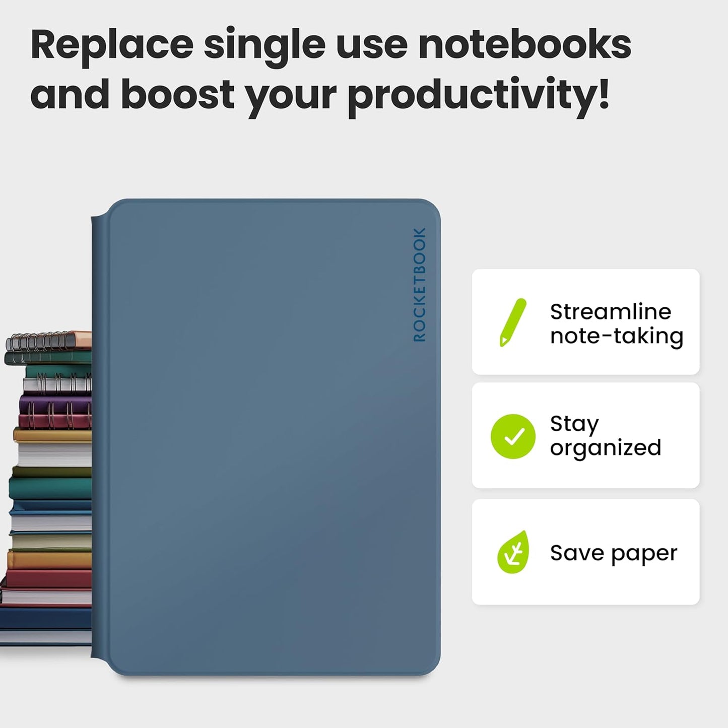 Rocketbook Pro 2.0 Reusable Professional Smart Notebook, Letter Size 8.5x11, Steel Blue - Lined & Dot Grid Pages, App-Connected, Erasable, Premium Cover, Ideal for Work Notes and Business Meetings