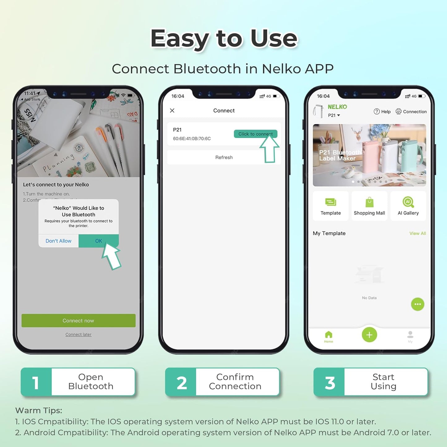 Nelko Label Maker Machine with Tape, P21 Bluetooth Label Printer, Wireless Mini Label Makers with Multiple Templates for School Office Home, White