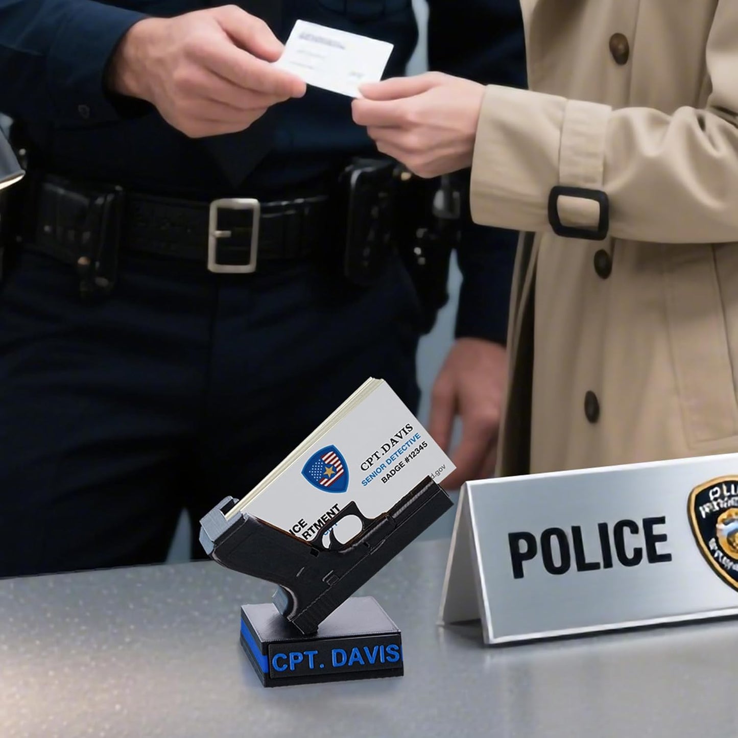 Personalized 3D Printed Business Card Holder, Custom Name Police Office Desk Decor Gift for Friends