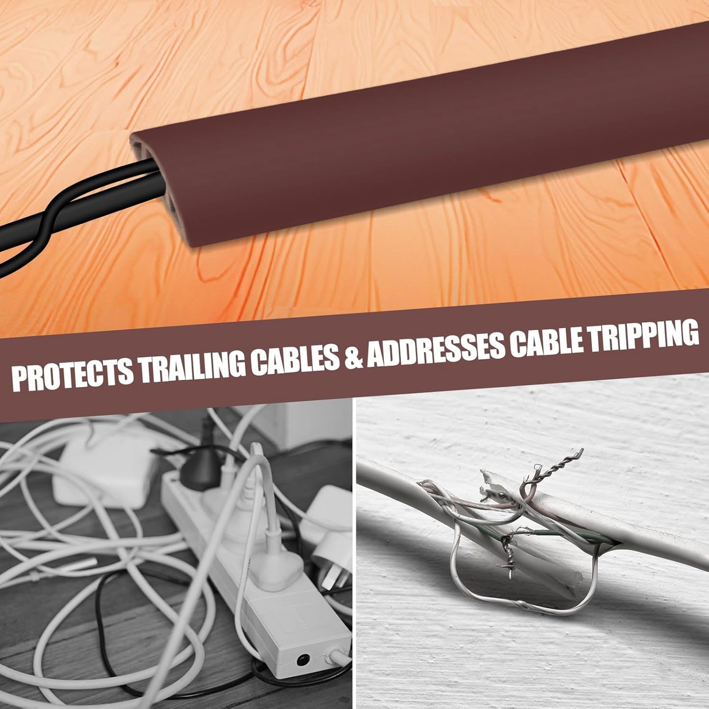 Floor Cord Cover Self Adhesive Cord Hider,10FT Cable Management, Extension Strip Protector for Wires, Prevent Cable Trips for Offices, Gyms, Exhibitions Cavity:0.3"(W) x 0.28"(H) Coffee