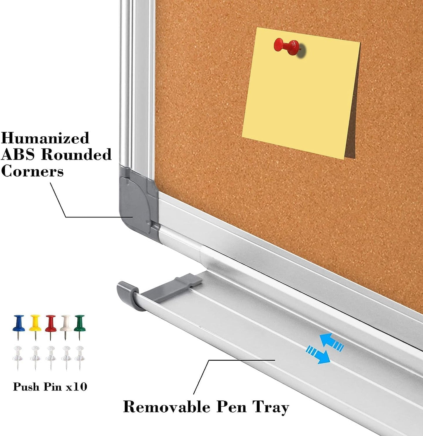 WALGLASS Combination Magnetic Whiteboard & Corkboard, 20"x30" Combo for School, Office & Home, Dry Erase Board with Removable Tray, Pins, Eraser, Markers & Magnets