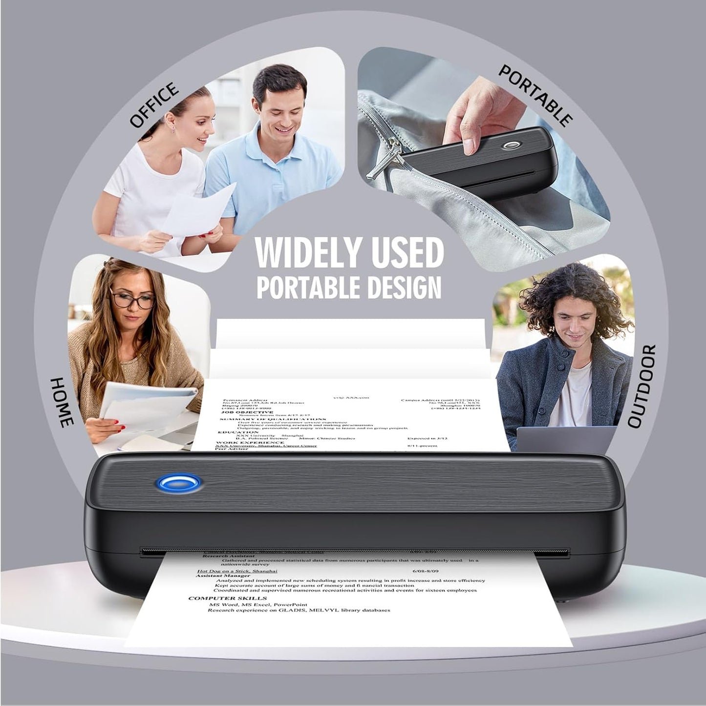 Portable Printer Wireless for Travel,Bluetooth Thermal Support 8.5inches X 11inches US Letter &Legal, A4&A5 Thermal Paper, Inkless Compatible with iOS, Android & Laptop for Office Car Home