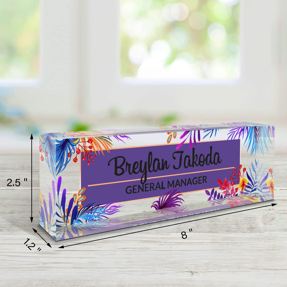 Office Desk Name Plate Personalized | for Custom Plates Desks| Decor Women Acrylic Decorations(Tropical Plants)
