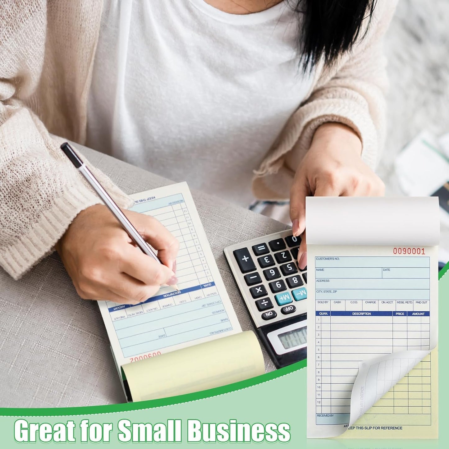 Lincia 6 Pads Sales Order Books 2 Part Carbonless (White/Canary Yellow) Receipt with Carbon Copies Cover Receipt Form Invoice 50 Sets Per Book (4.18 x 7.2 Inch/ 10.6 x 18.3 Cm)