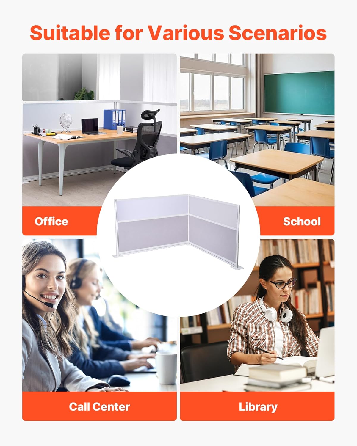 VEVOR Office Divider Privacy Partitions, 2-Pack, 72" x 48" Room Divider Walls, PET Workstation Cubicle Partition with Frosted Acrylic Windows, Freestanding Privacy Panels for Office Library School