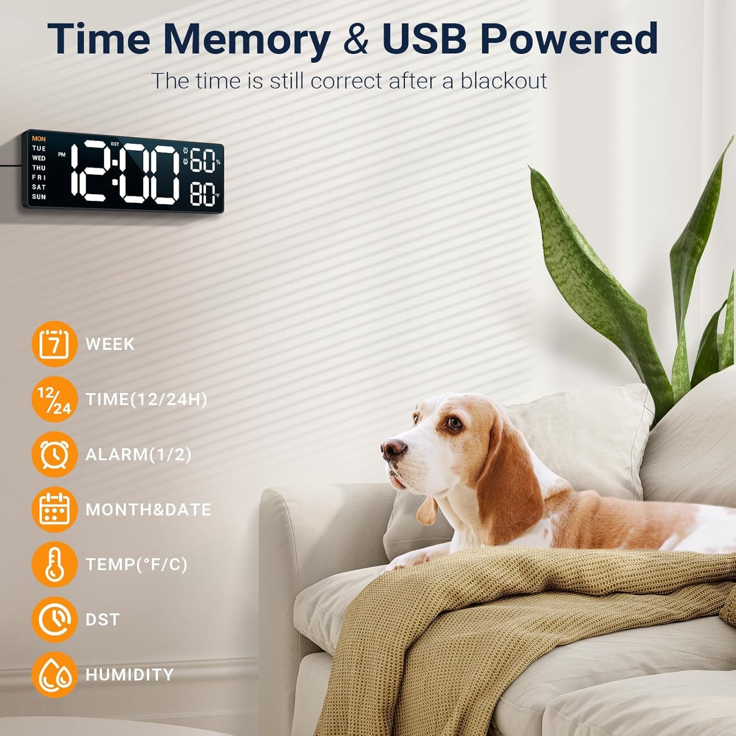 10" Digital Wall Clock: Dual Alarm Wall Mount Decor Clock for Living Room Classroom Office Desk, House Warming Gifts New Home Decor, Gift for Mom Dad Seniors Teen White