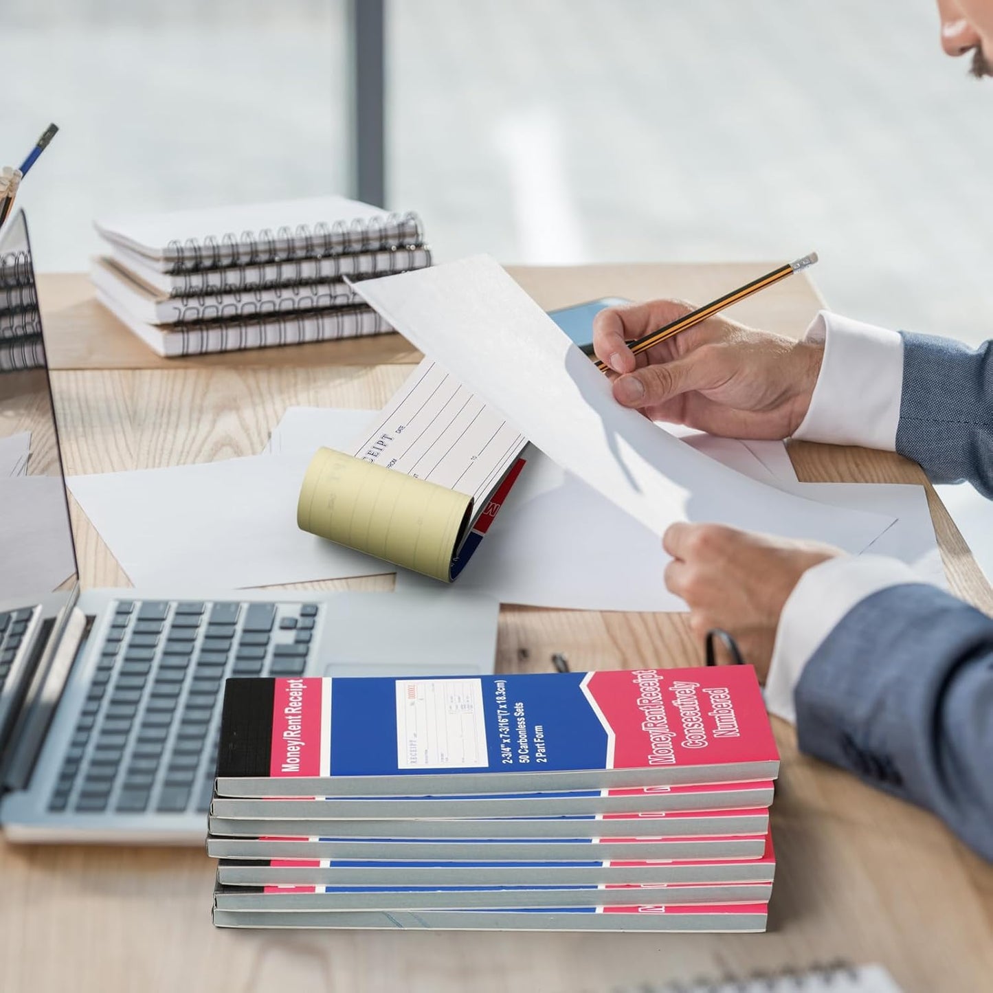 Crtiin 40 Pads Money and Rent Receipt Book 2.75 x 7.2 Inch Bound Cover 2 Part Carbonless Receipt Book with Carbonless Copies Receipt Log Book 50 Sets Per Book