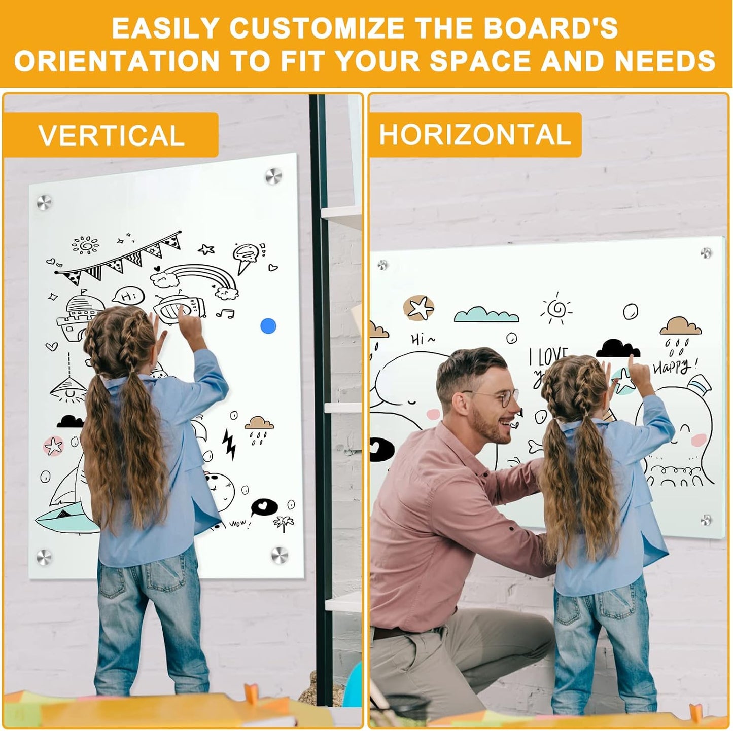 H-Qprobd Glass White Board for Wall Dry Erase Board 48" x 32" (2pcs) Magnetic Presentation Whiteboard for Home, Office and School