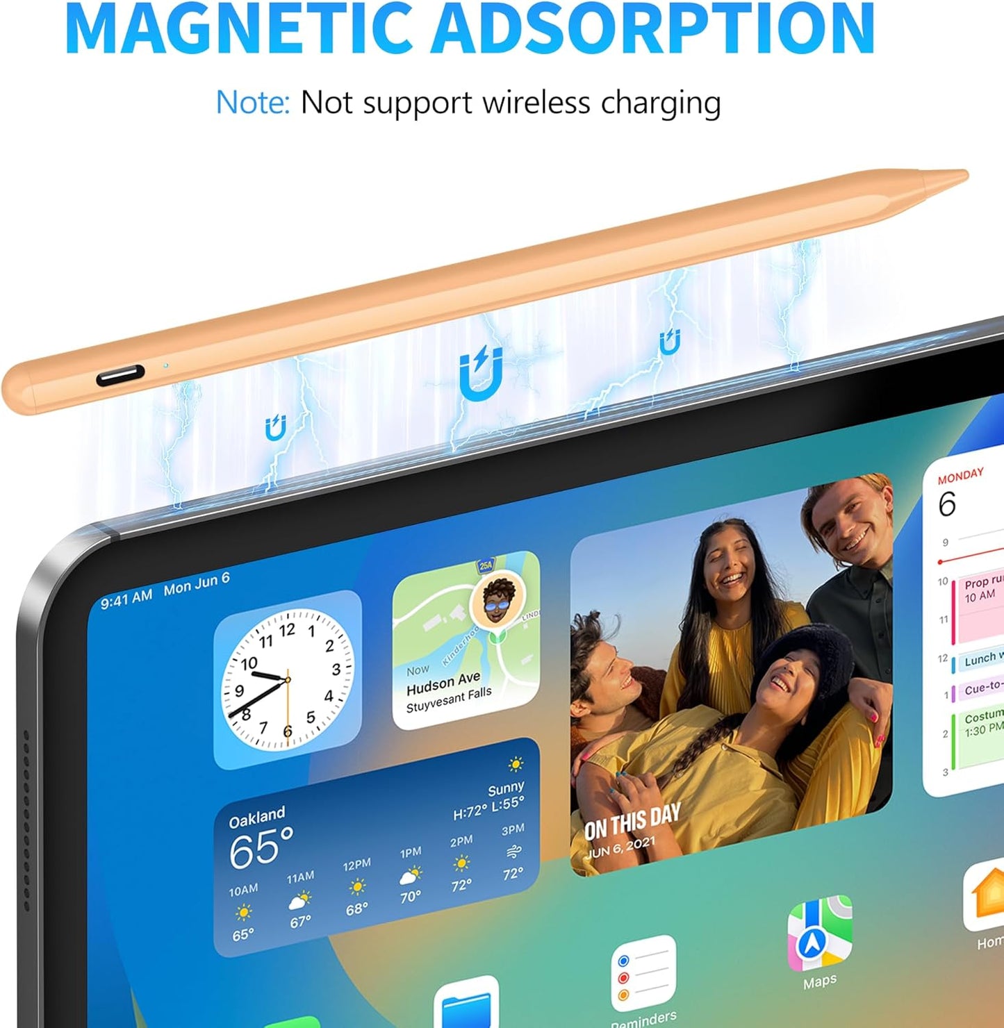 DRYMOKINI Stylus Pen for Touchscreen, Active Stylus Compatible for Android and iOS Tablet/Phones, Rechargeable Universal Stylist Pencil Compatible for A-pple/i-Pad/Phone Tablet, Peach Orange